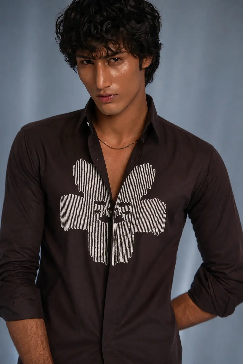 Brown Embroidered Shirt
