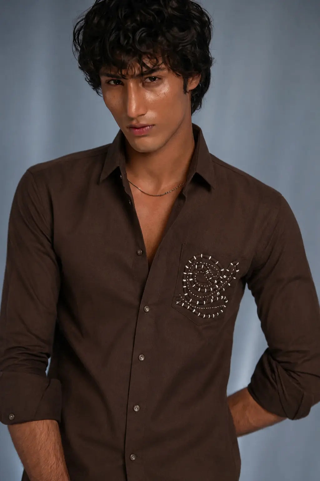 Brown Abstract Pocket Shirt