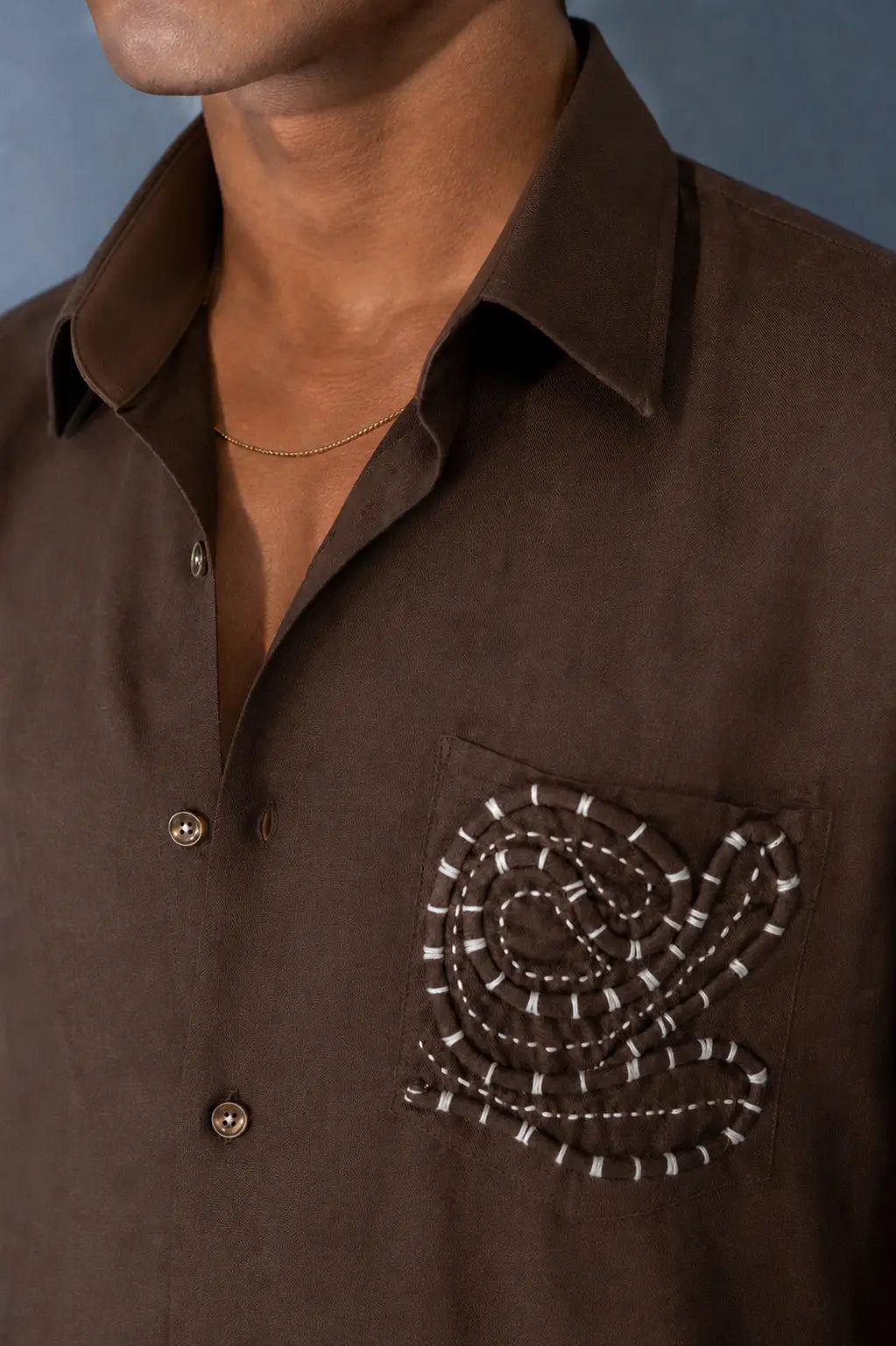 Brown Abstract Pocket Shirt