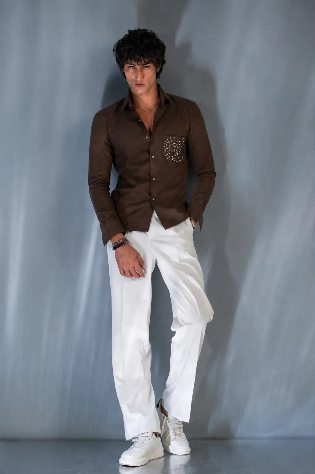 Brown Abstract Pocket Shirt