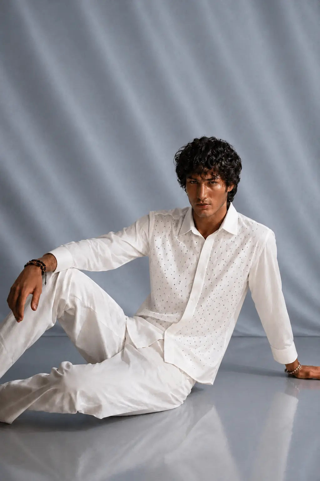 White Rhinestone Embellished Shirt