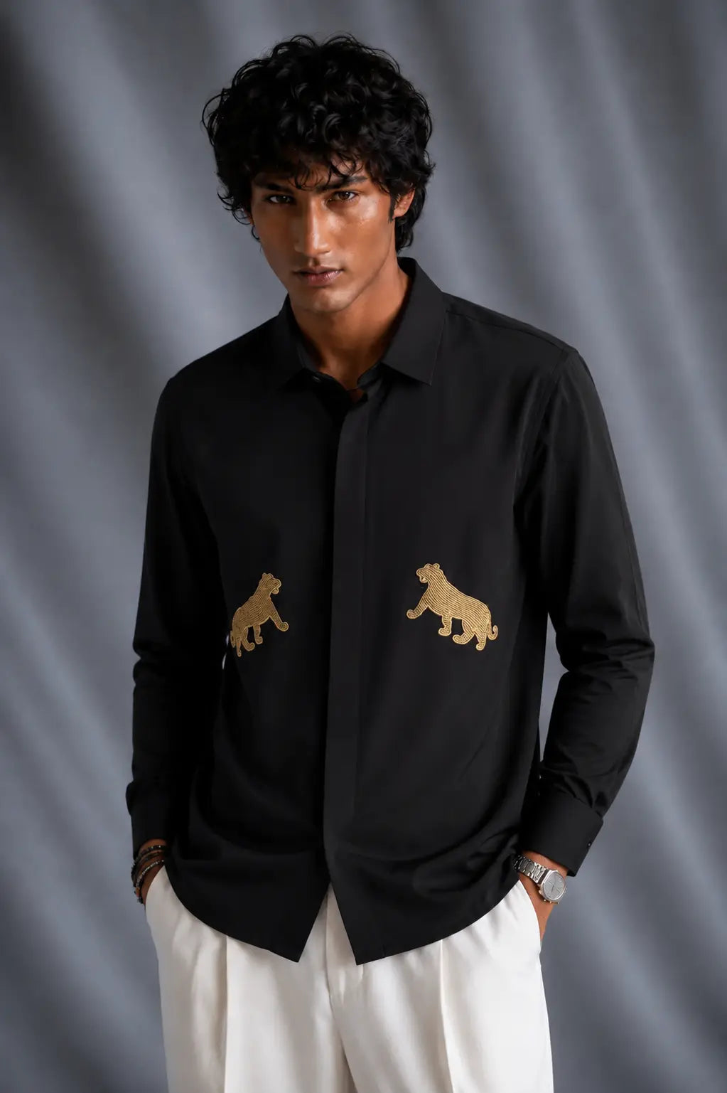 Black Tiger Embellished Shirt