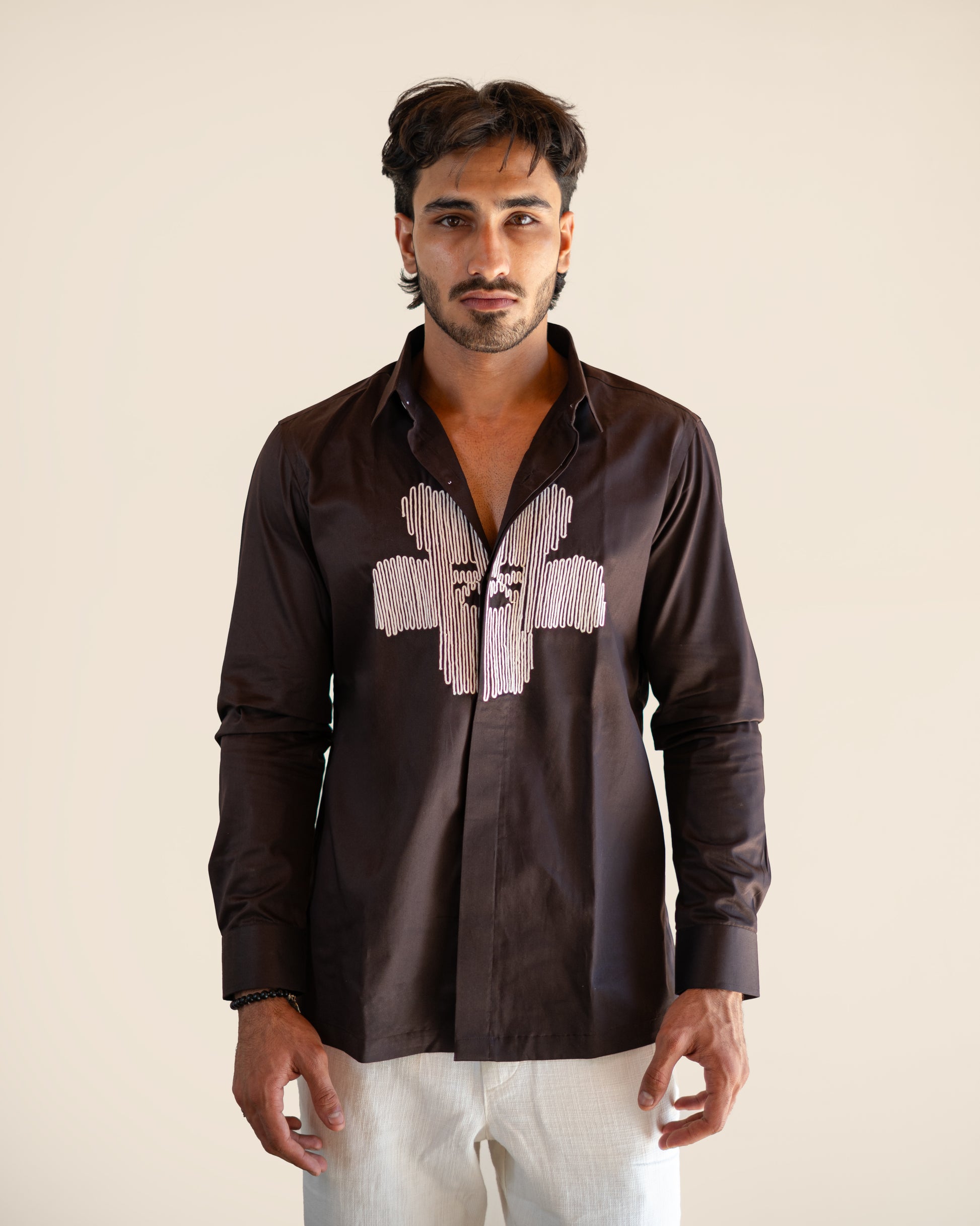 Brown Embroidered Shirt