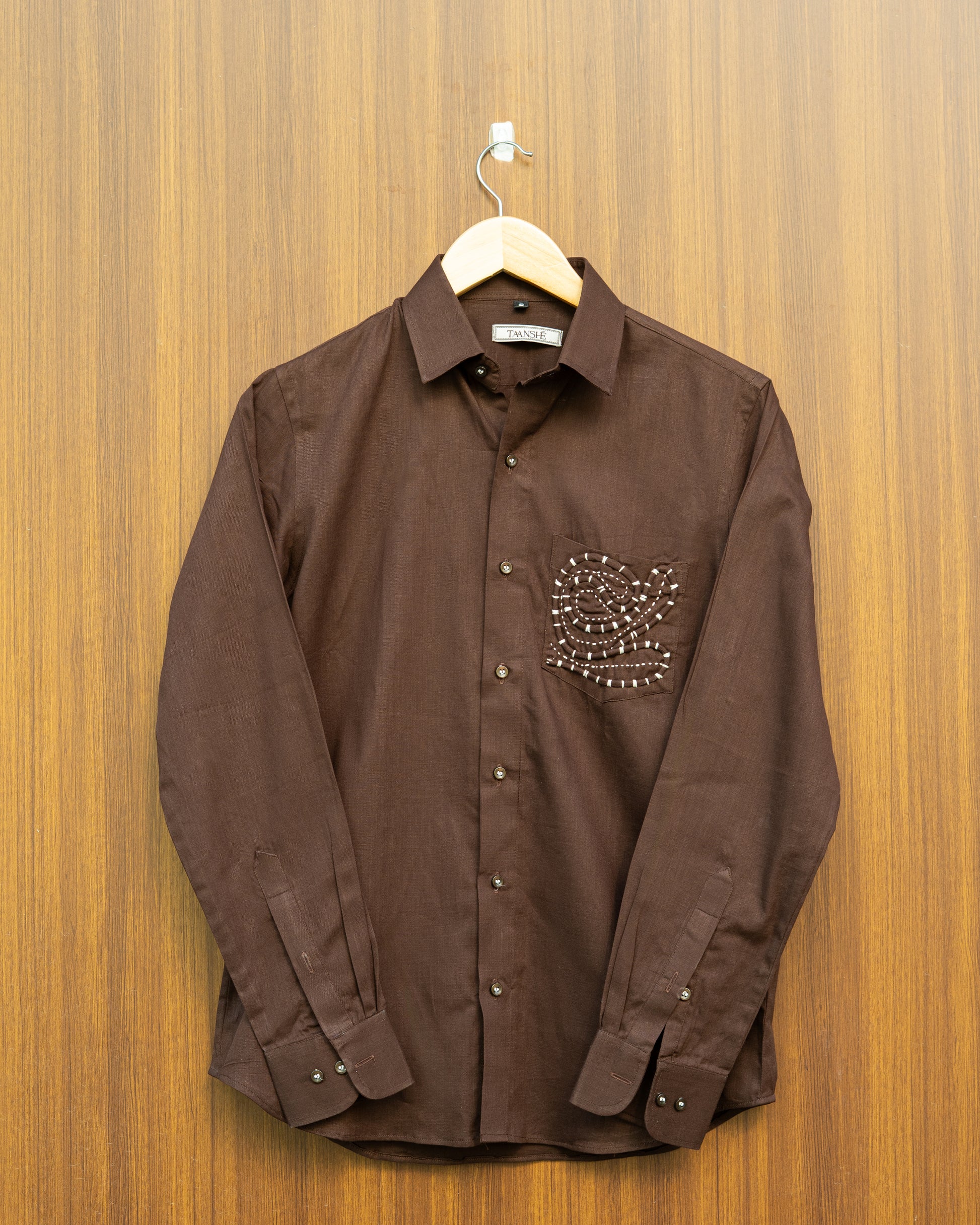 Brown Abstract Pocket Shirt