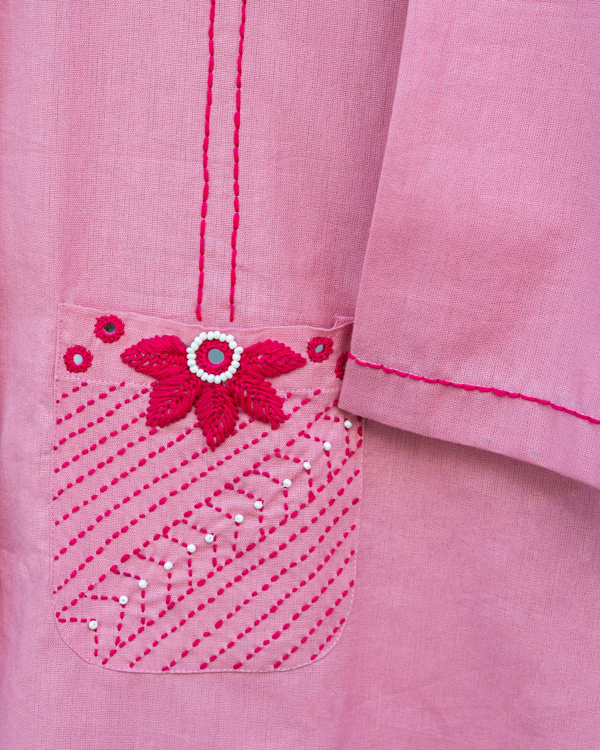Pink Flower Embroidered Shirt