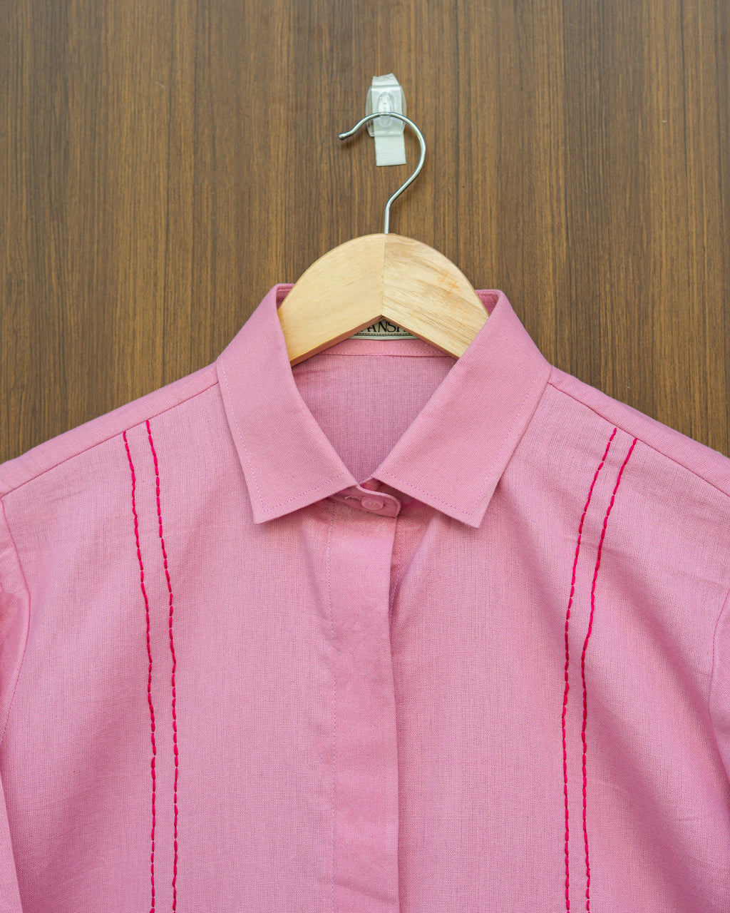 Pink Flower Embroidered Shirt