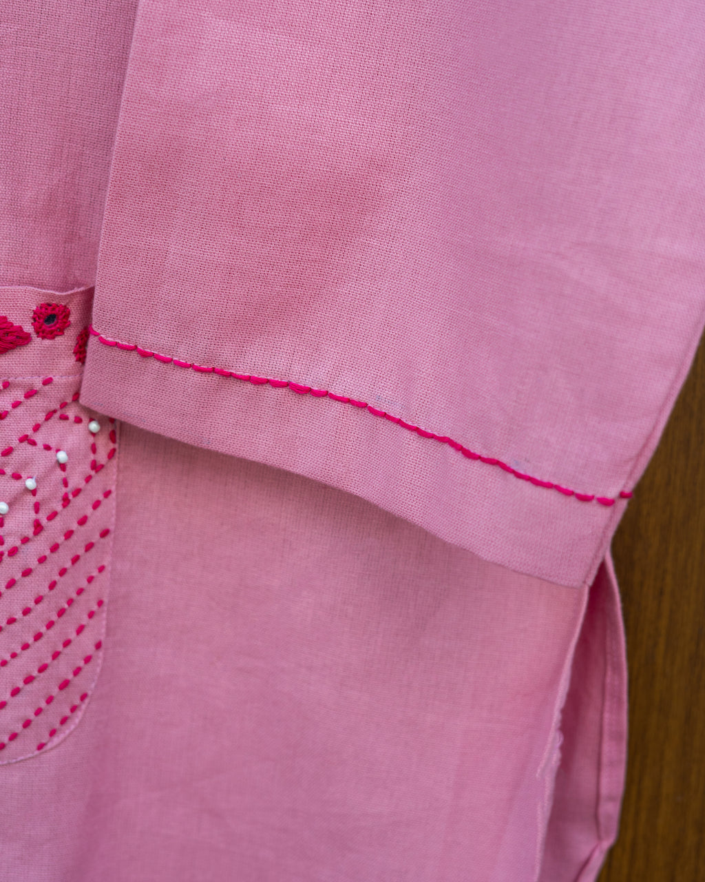 Pink Flower Embroidered Shirt