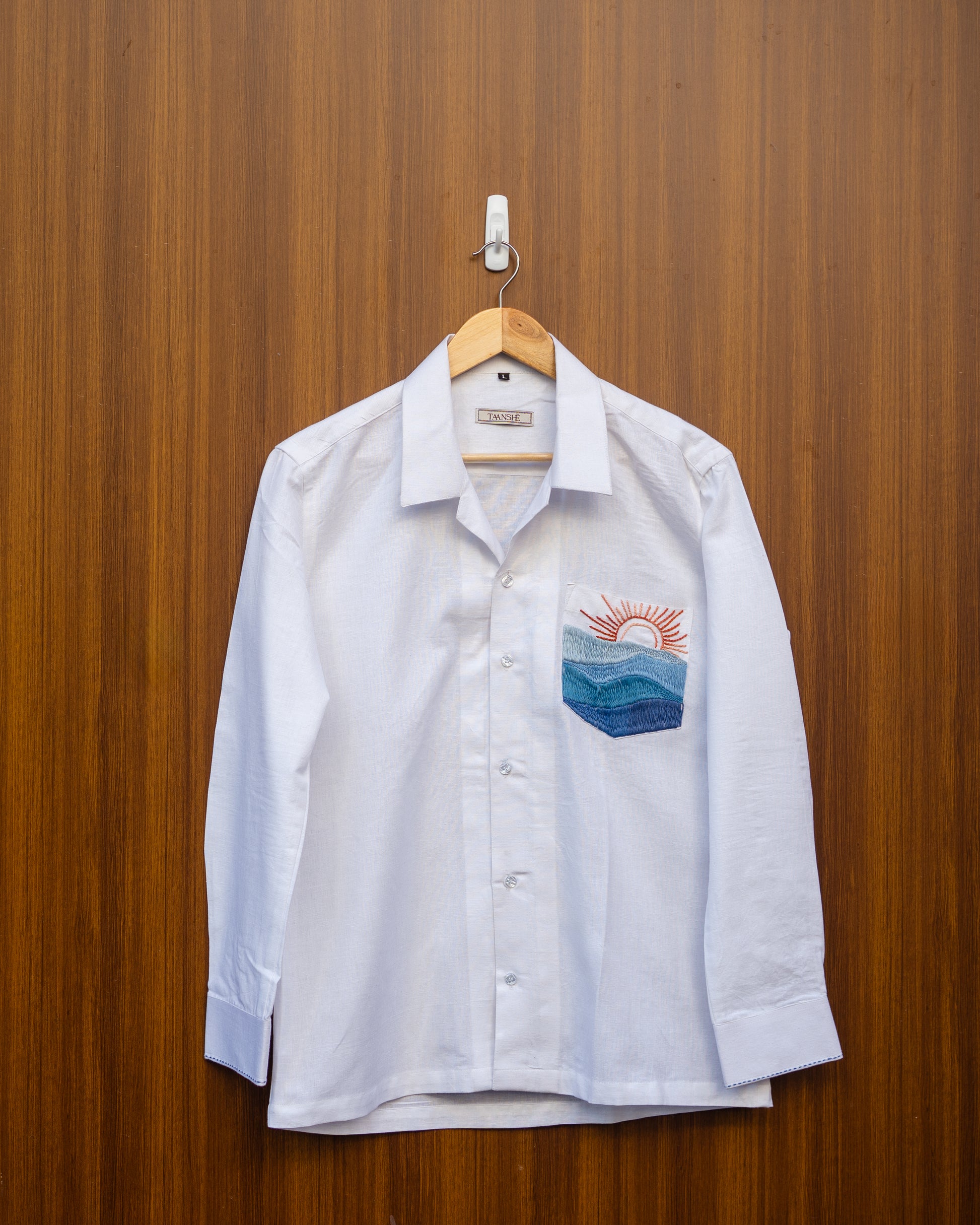 White Pocket Embroidery Shirt