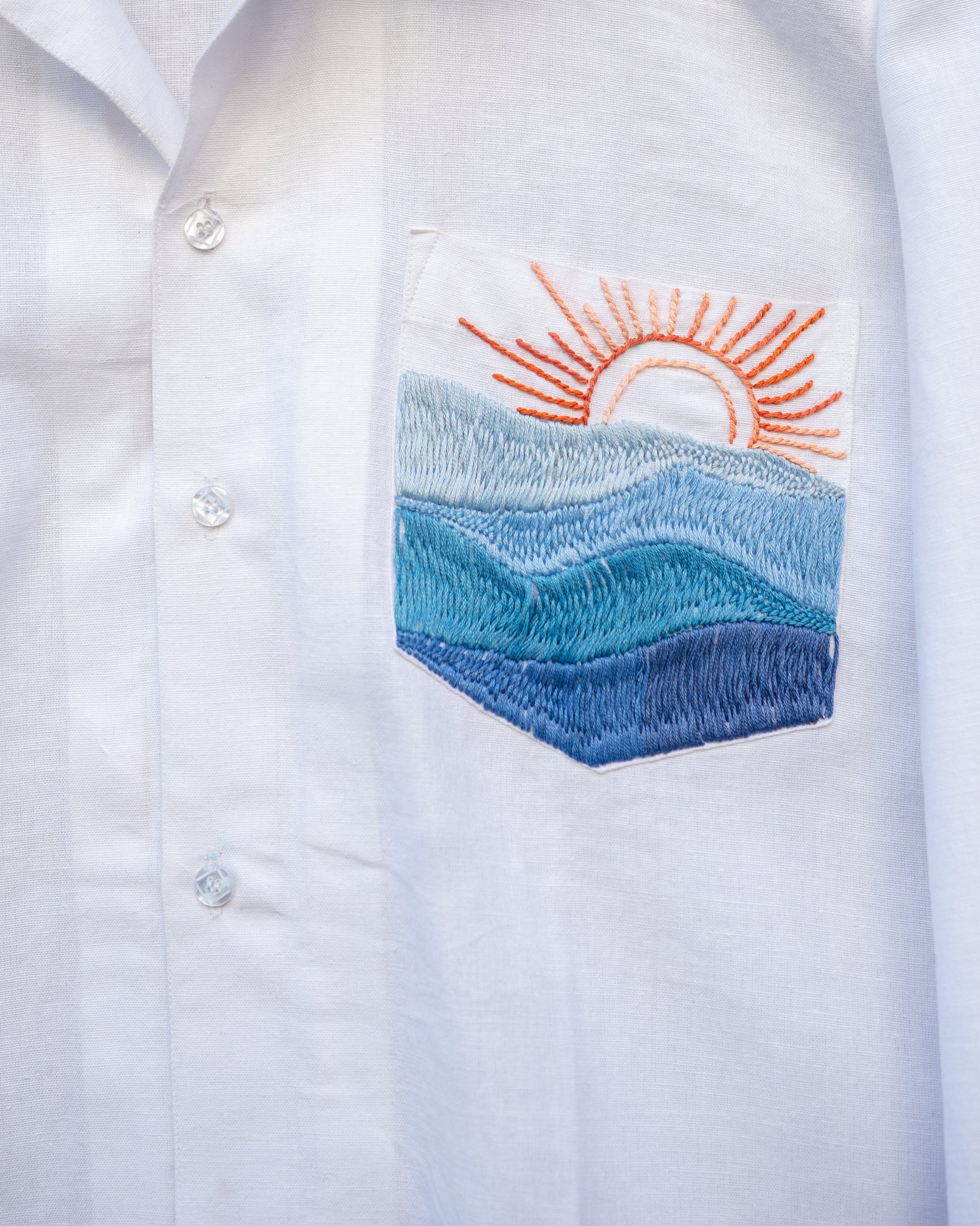 White Pocket Embroidery Shirt
