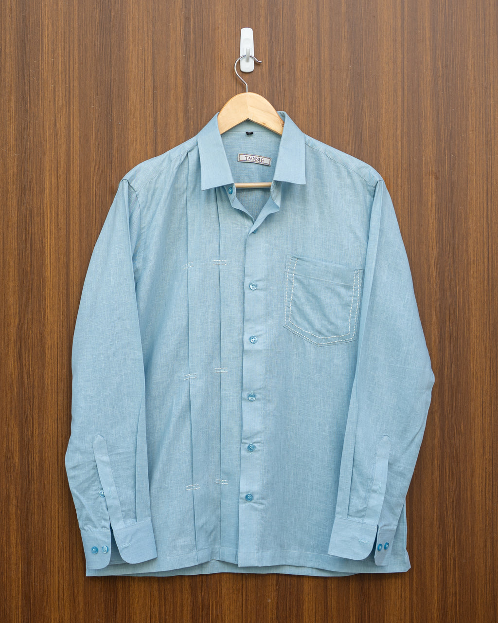 Sky blue running stitch shirt