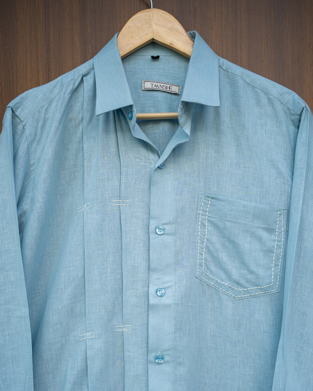 Sky blue running stitch shirt