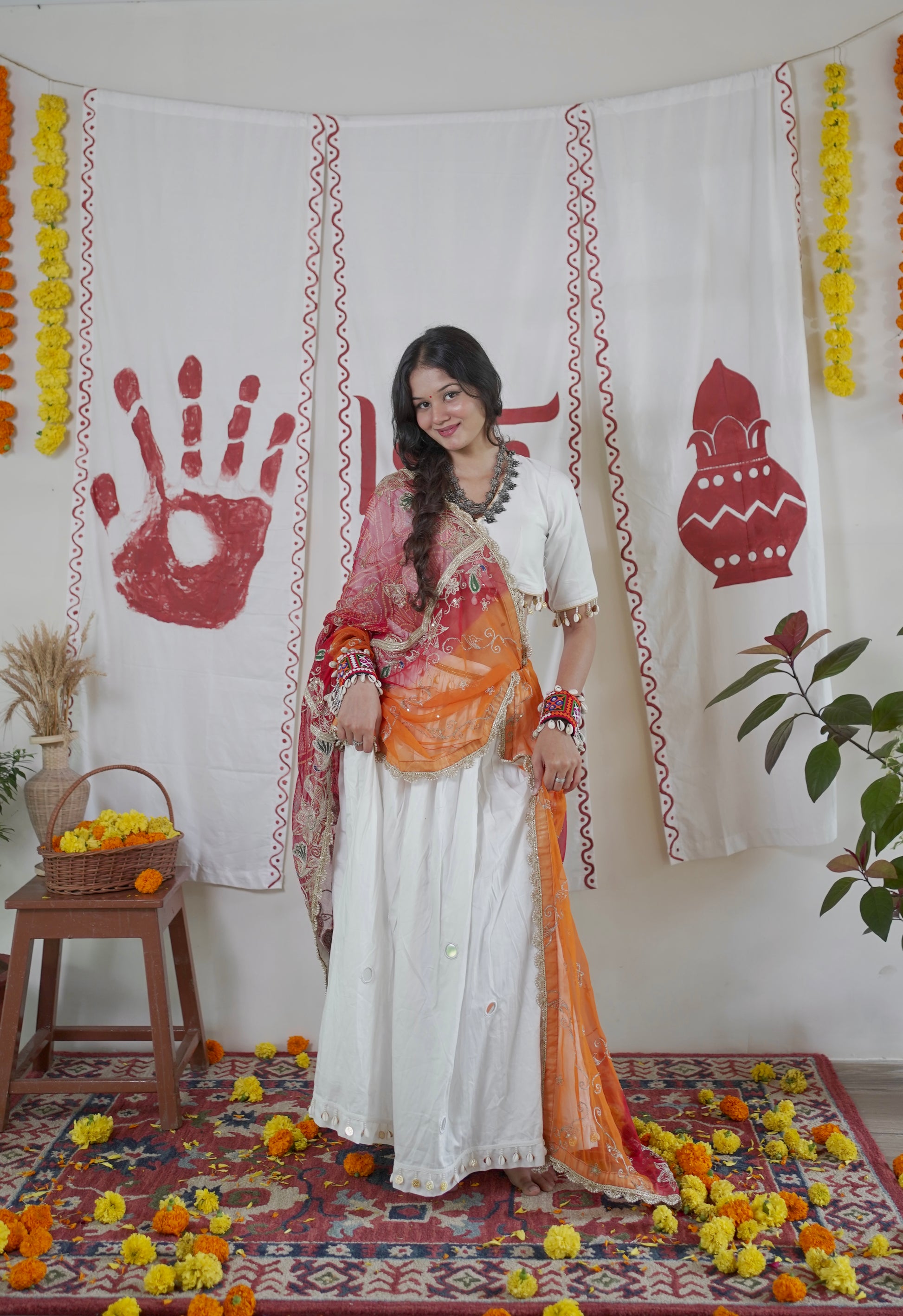White Pearl Lehenga with Dual-Tone Dupatta set