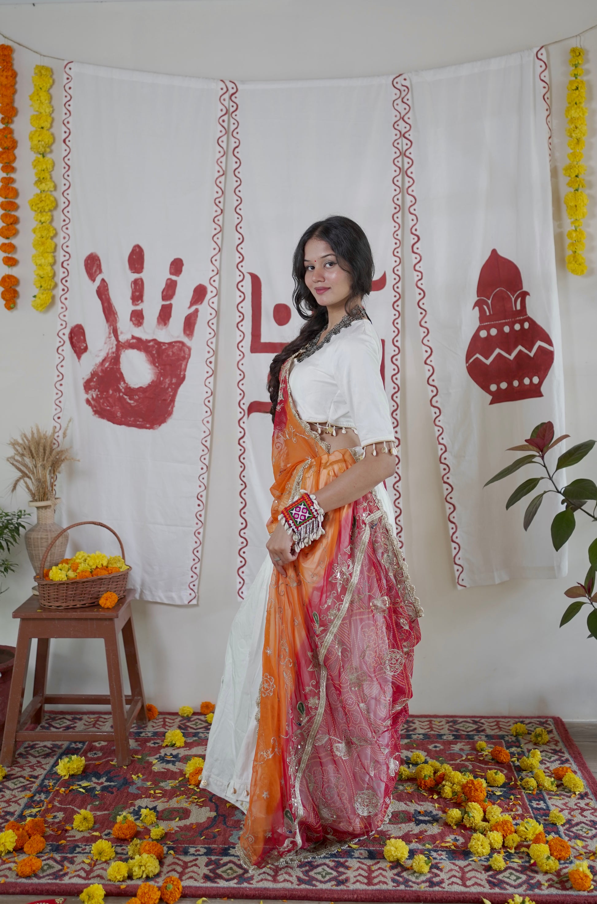 White Pearl Lehenga with Dual-Tone Dupatta set