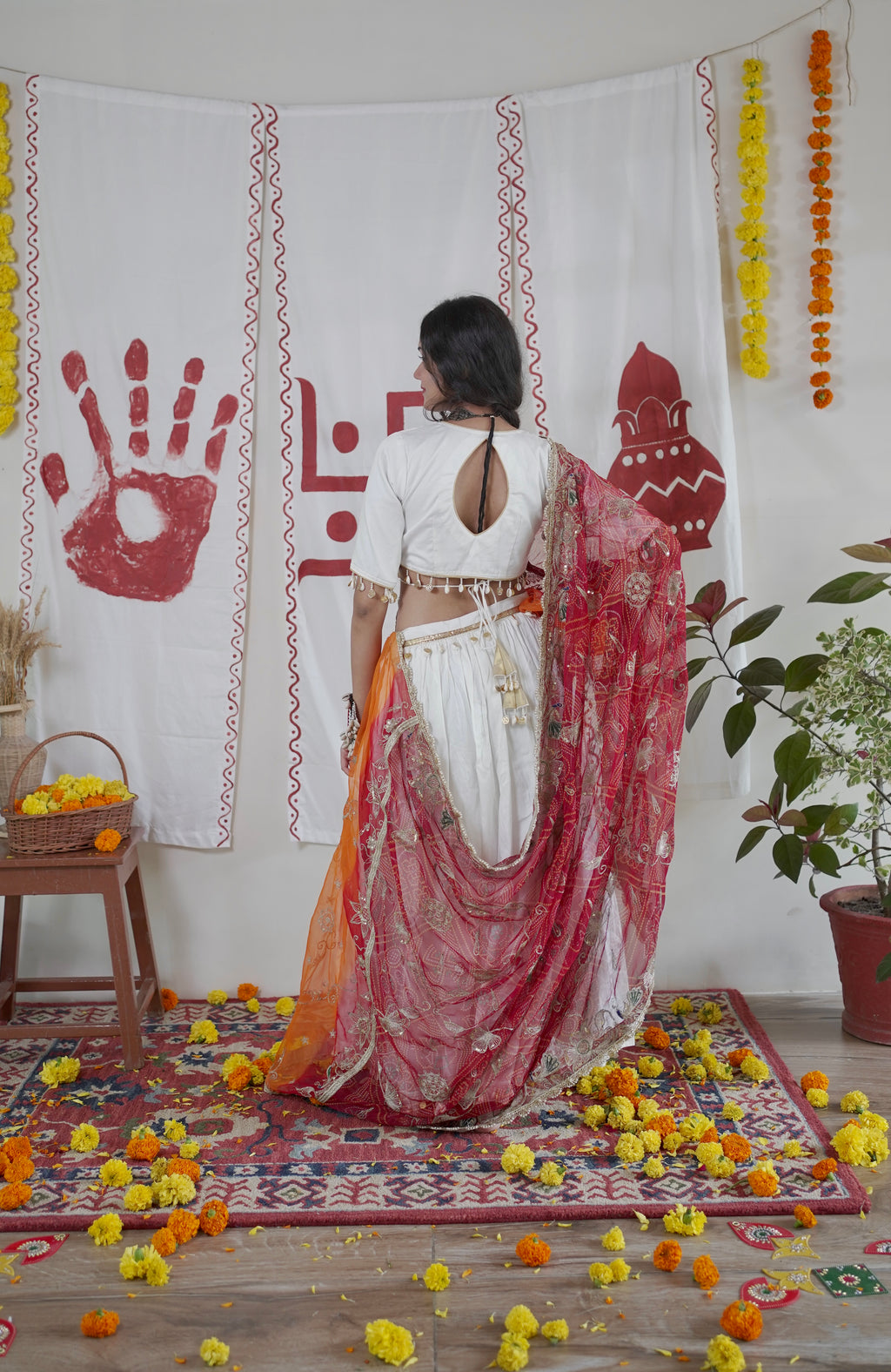 White Pearl Lehenga with Dual-Tone Dupatta set
