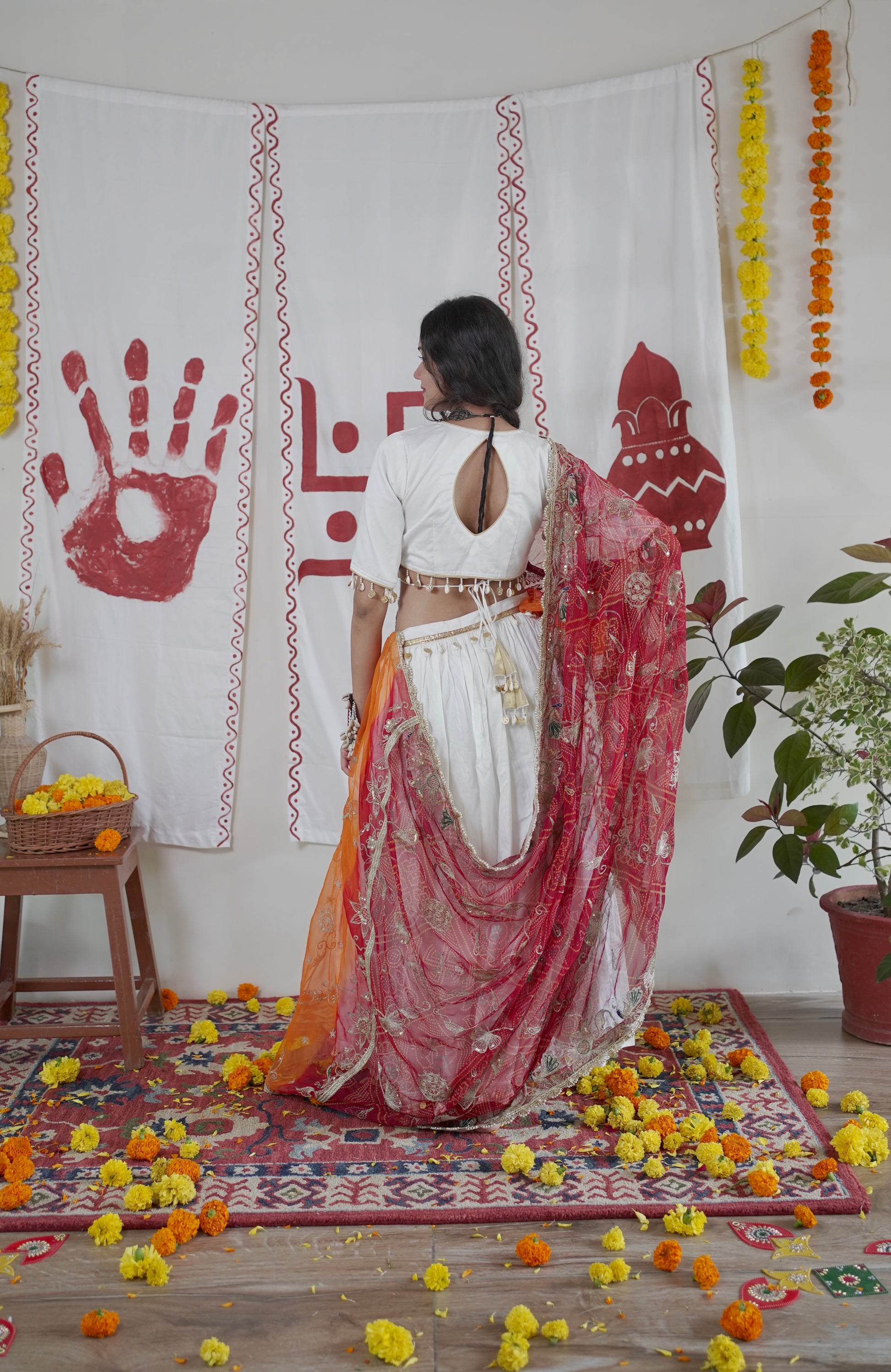 White Pearl Lehenga with Dual-Tone Dupatta set
