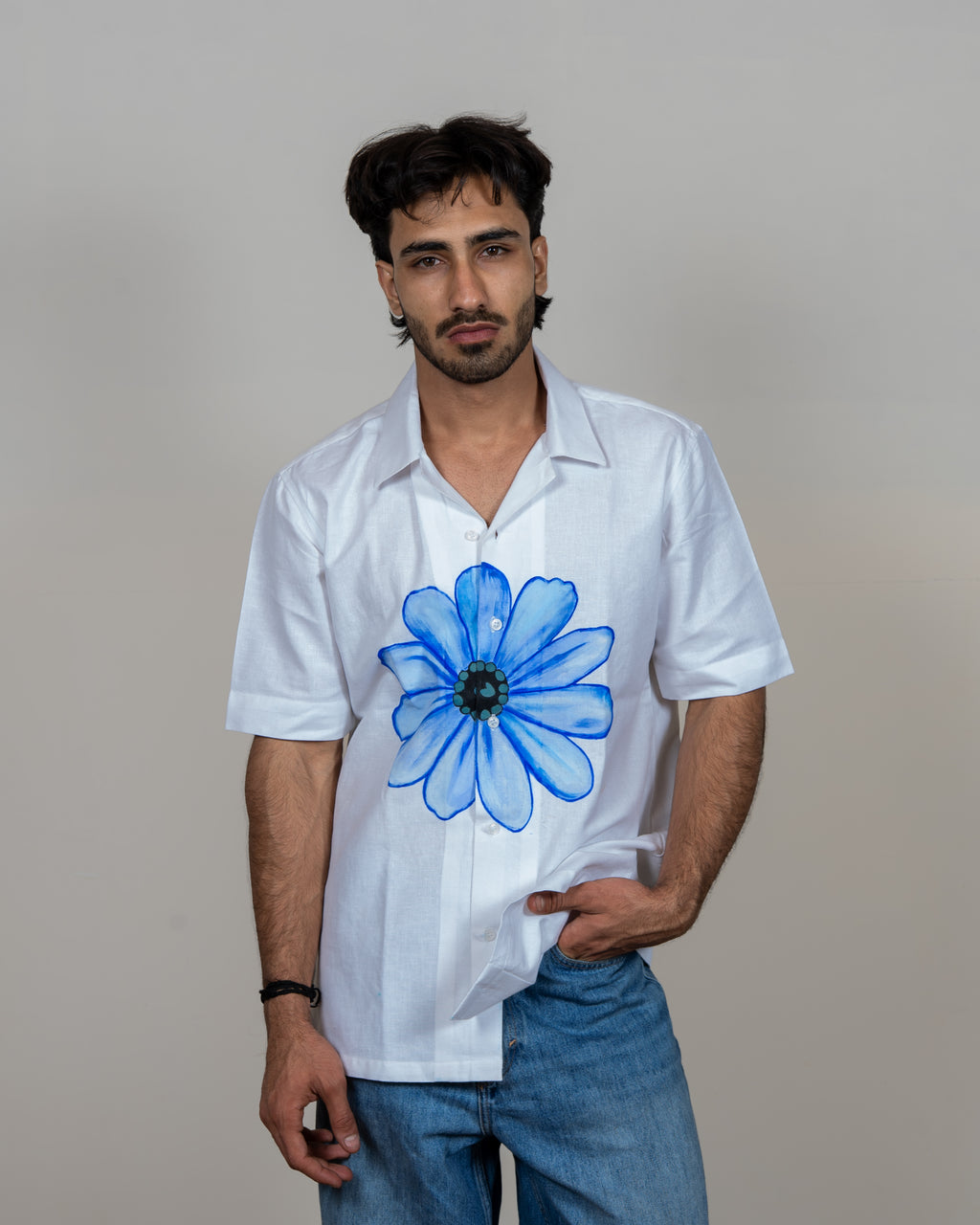 White Hand Painted Floral Shirt