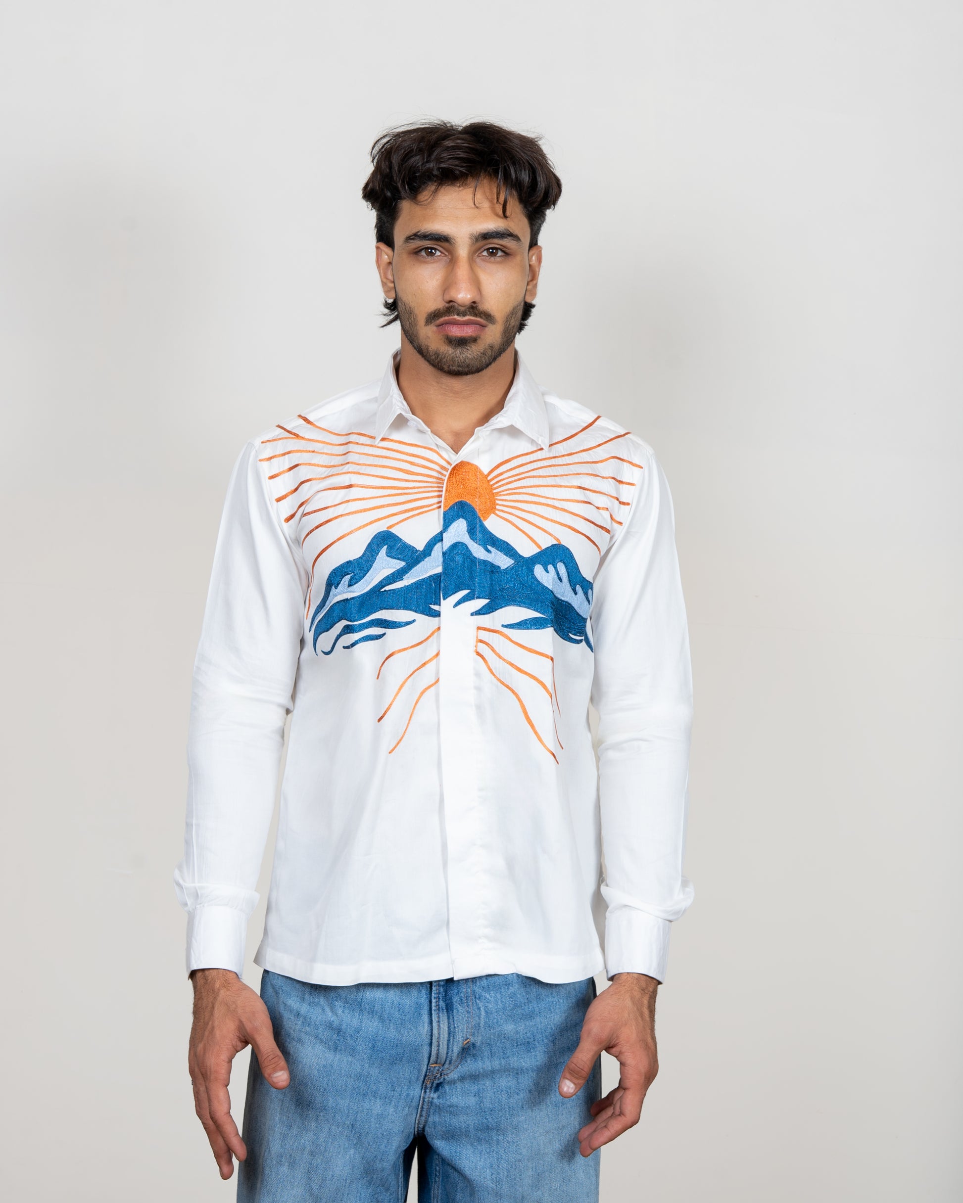 White aari work shirt