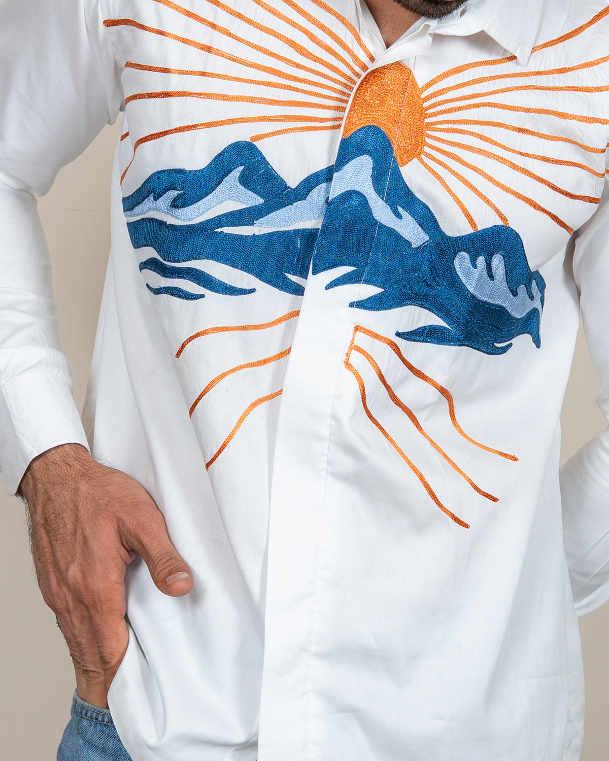 White aari work shirt