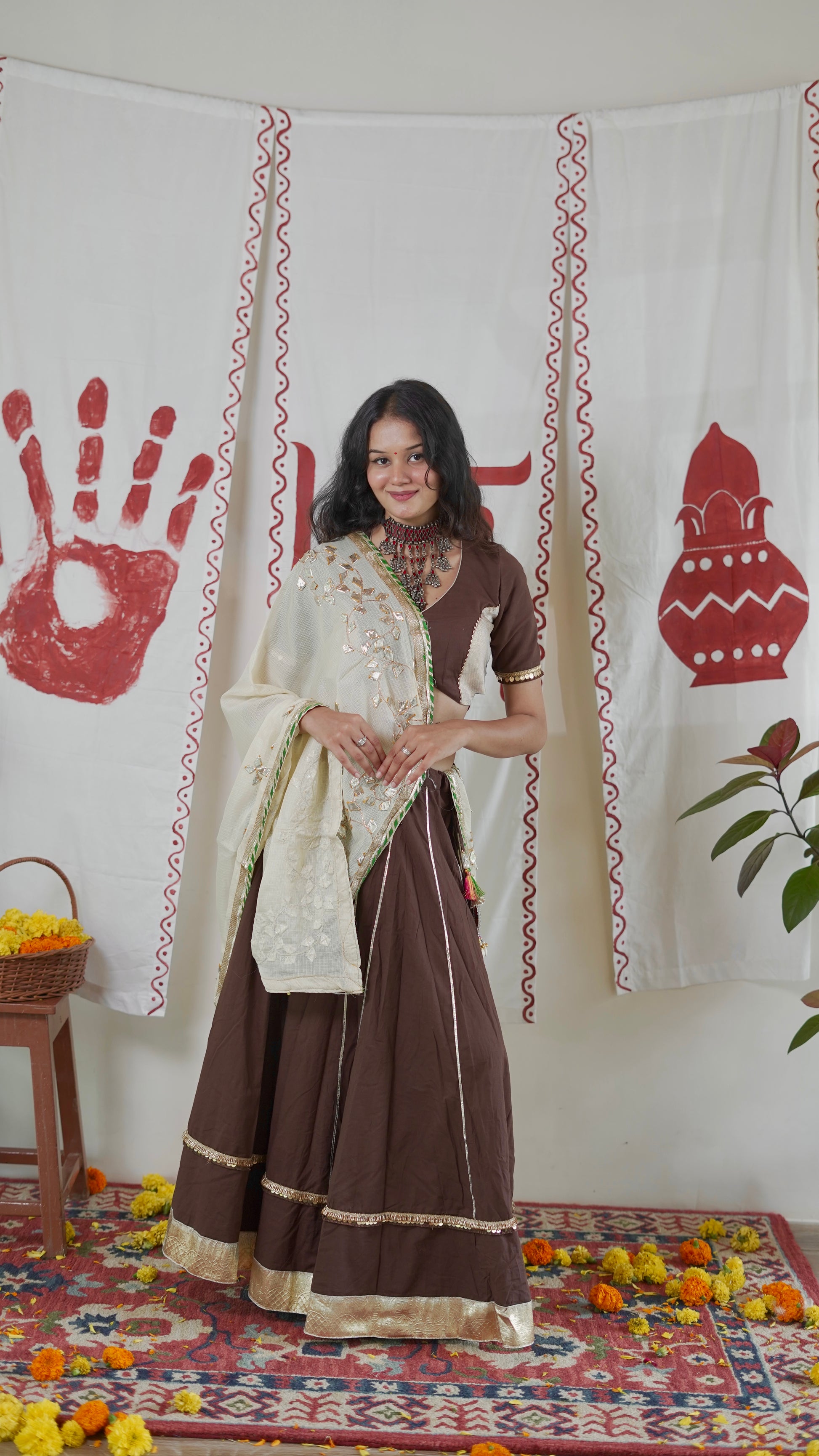 Brown Ivory Lehenga Set