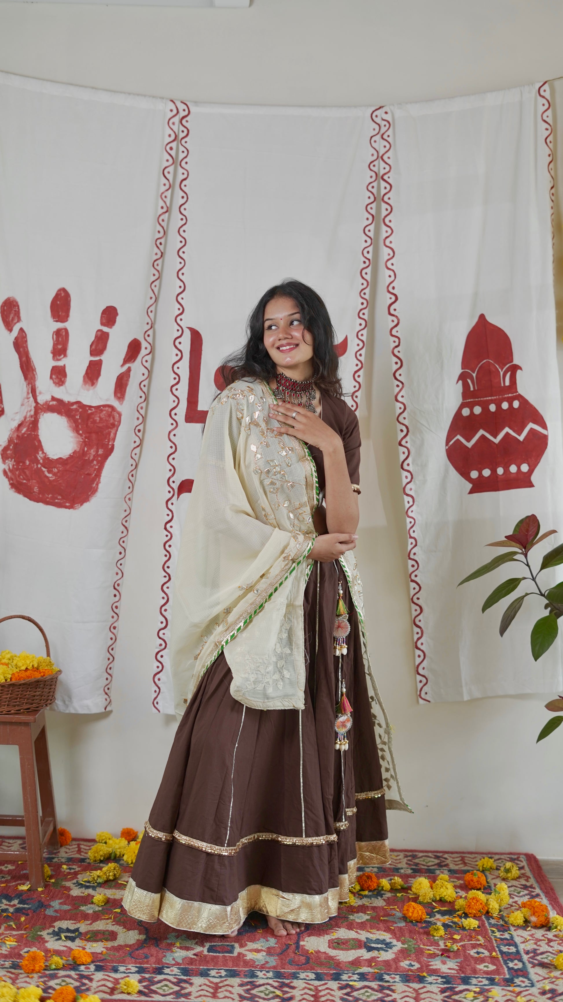 Brown Ivory Lehenga Set