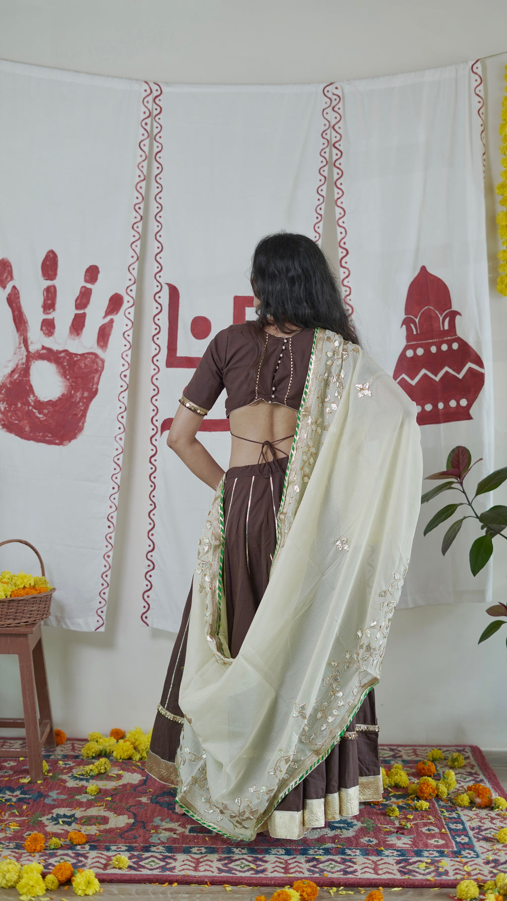 Brown Ivory Lehenga Set