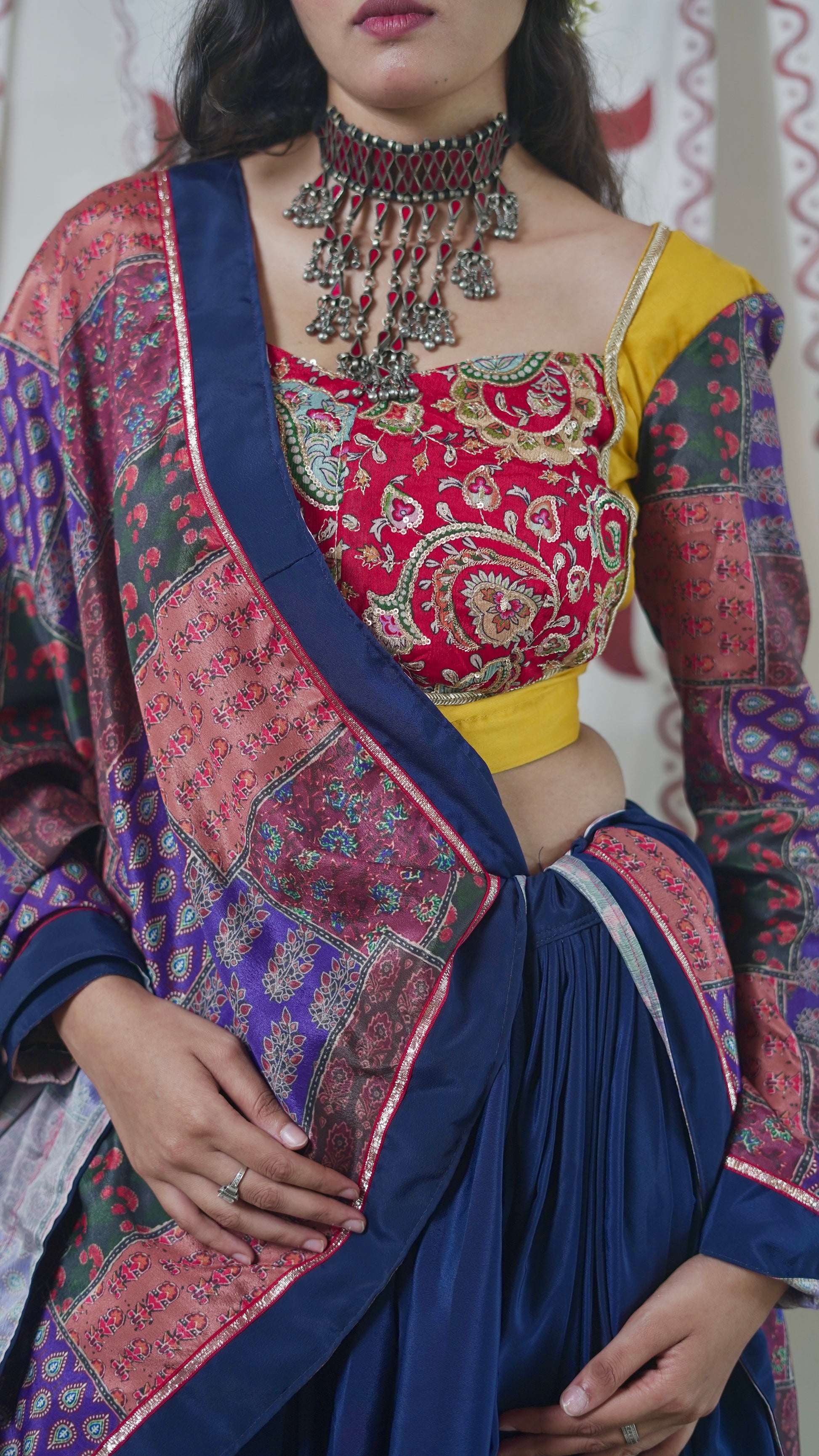 Navy Patchwork  Lehenga Set