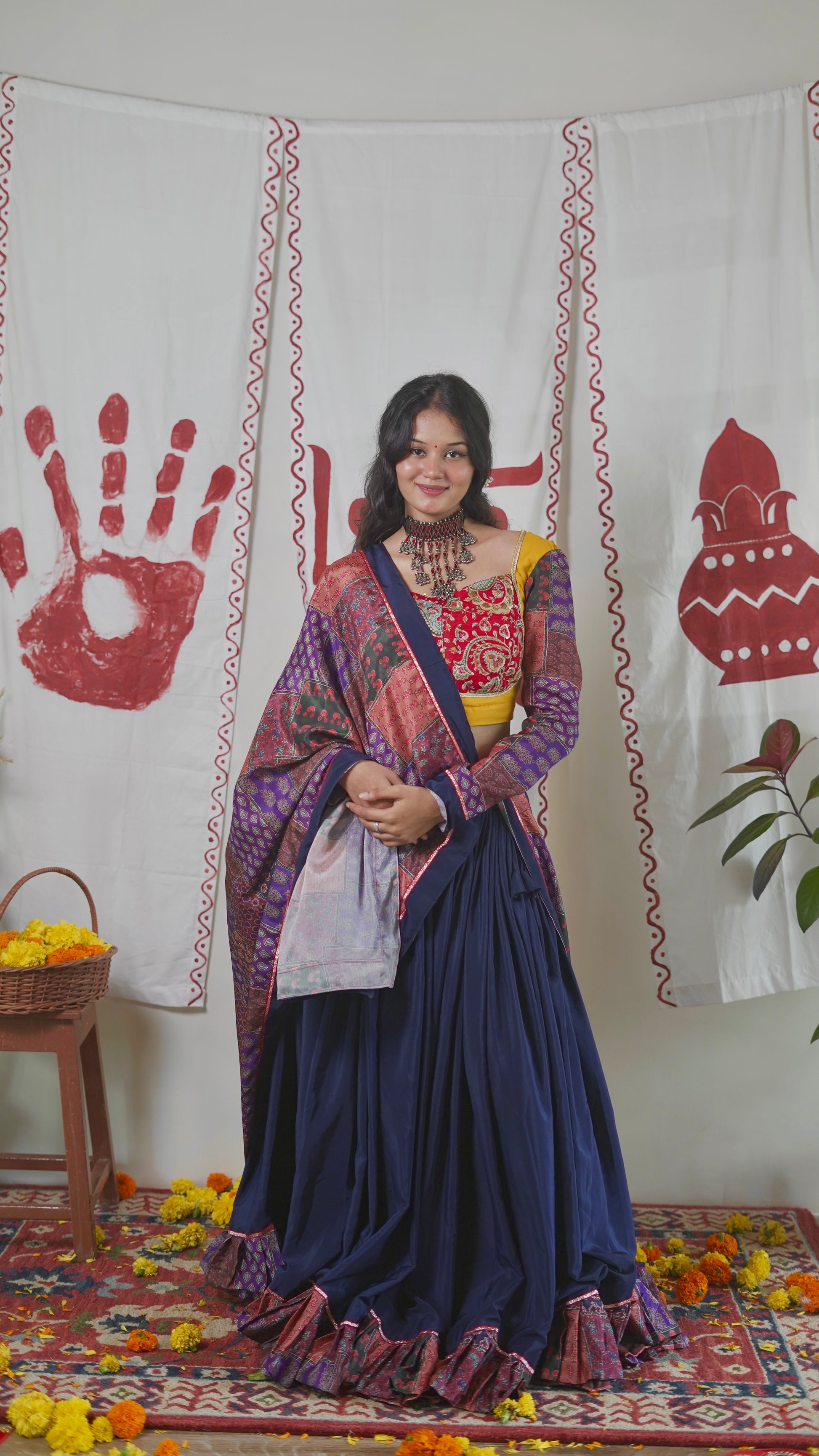 Navy Patchwork  Lehenga Set