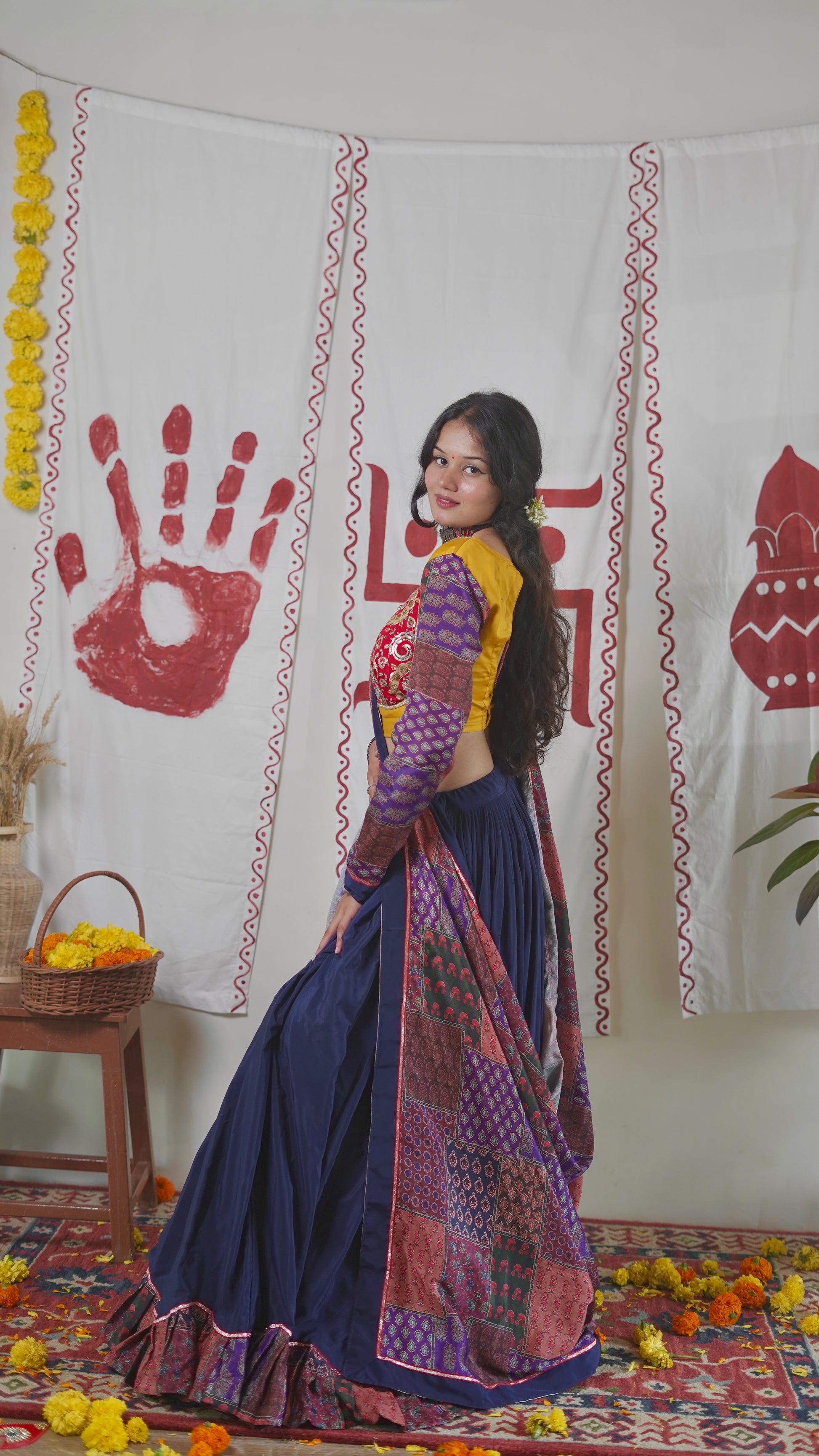 Navy Patchwork  Lehenga Set