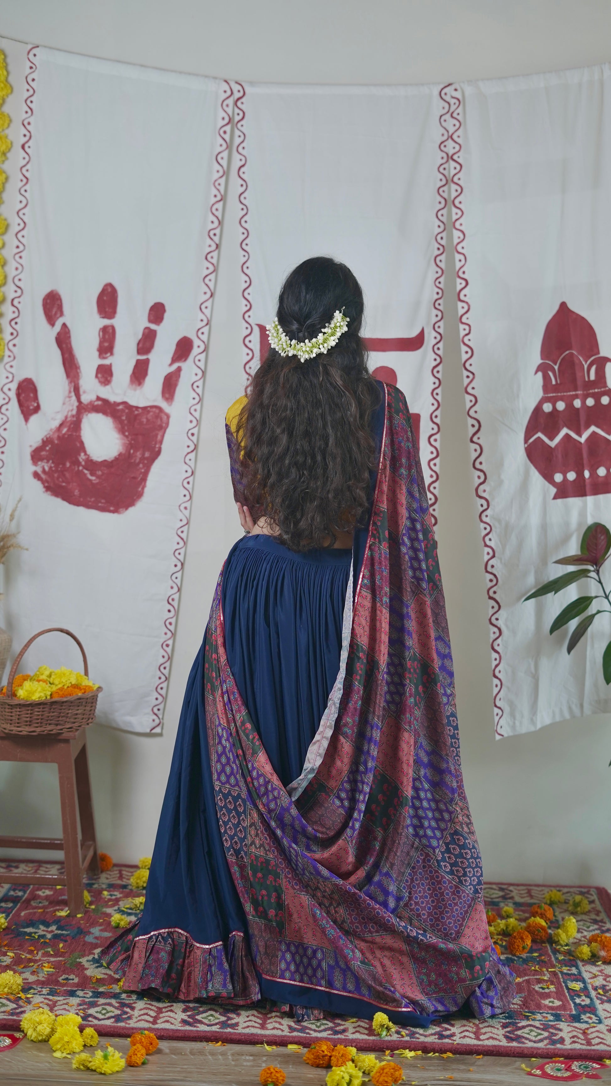 Navy Patchwork  Lehenga Set