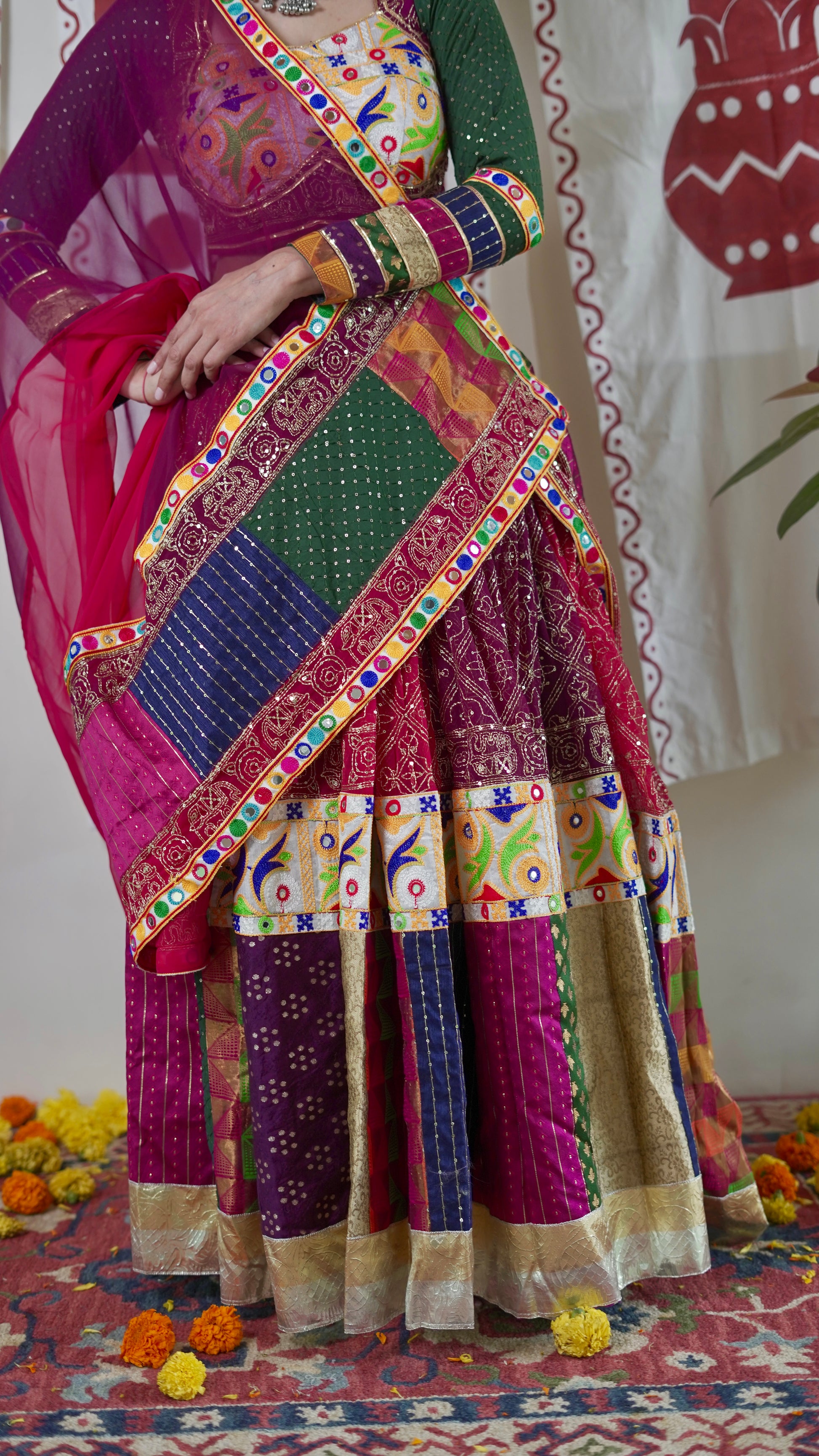 Vintage Multicolour Patchwork Lehenga Set
