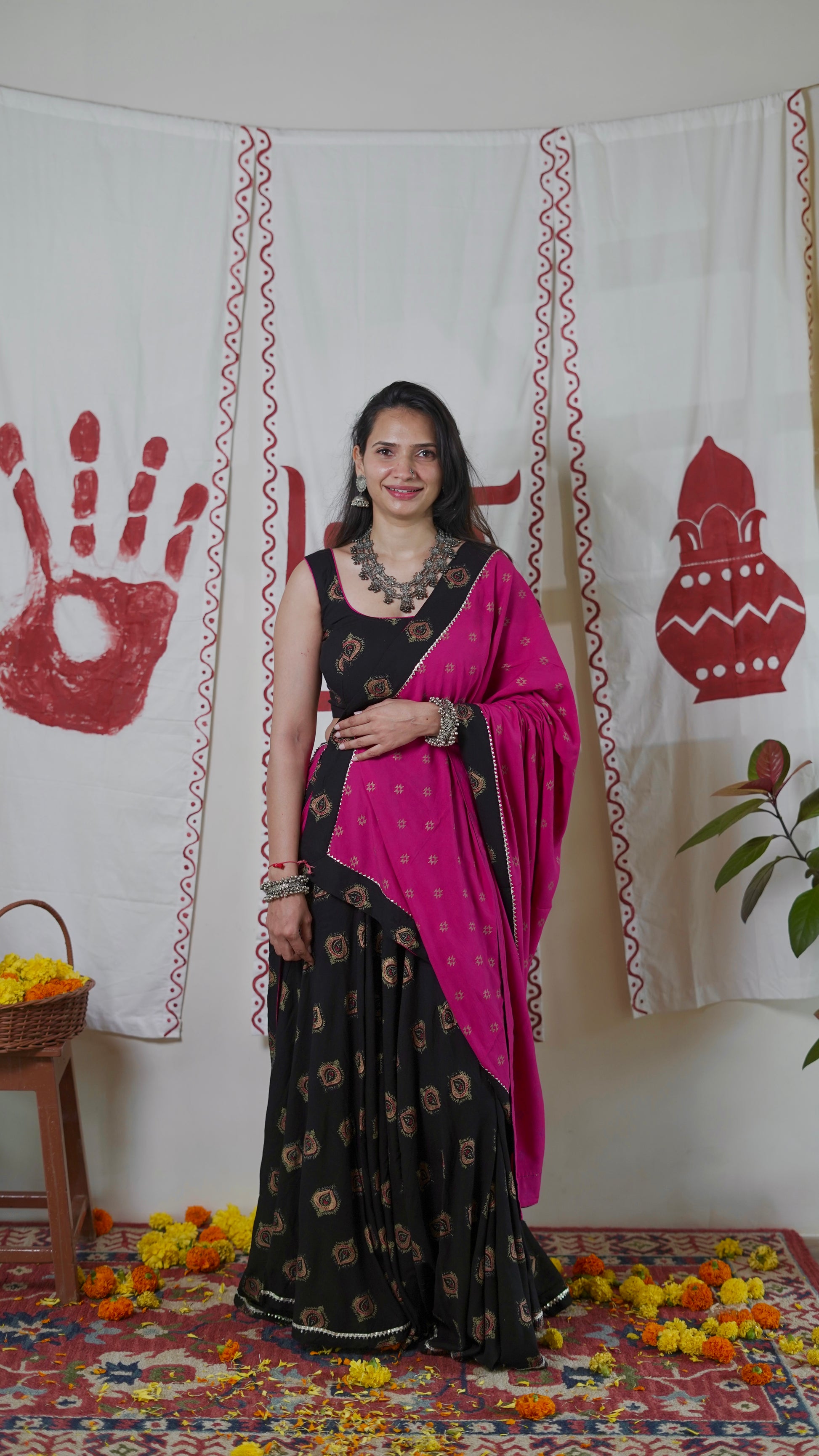 Black Magenta Lehenga Set