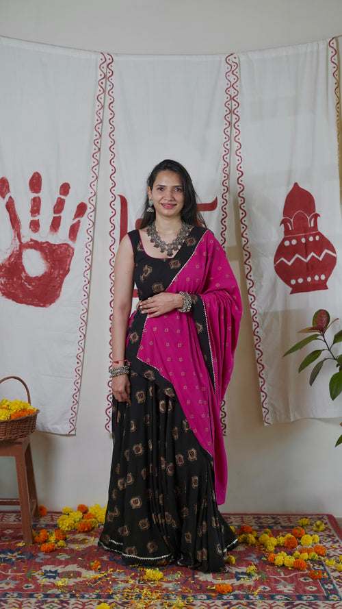Black Magenta Lehenga Set