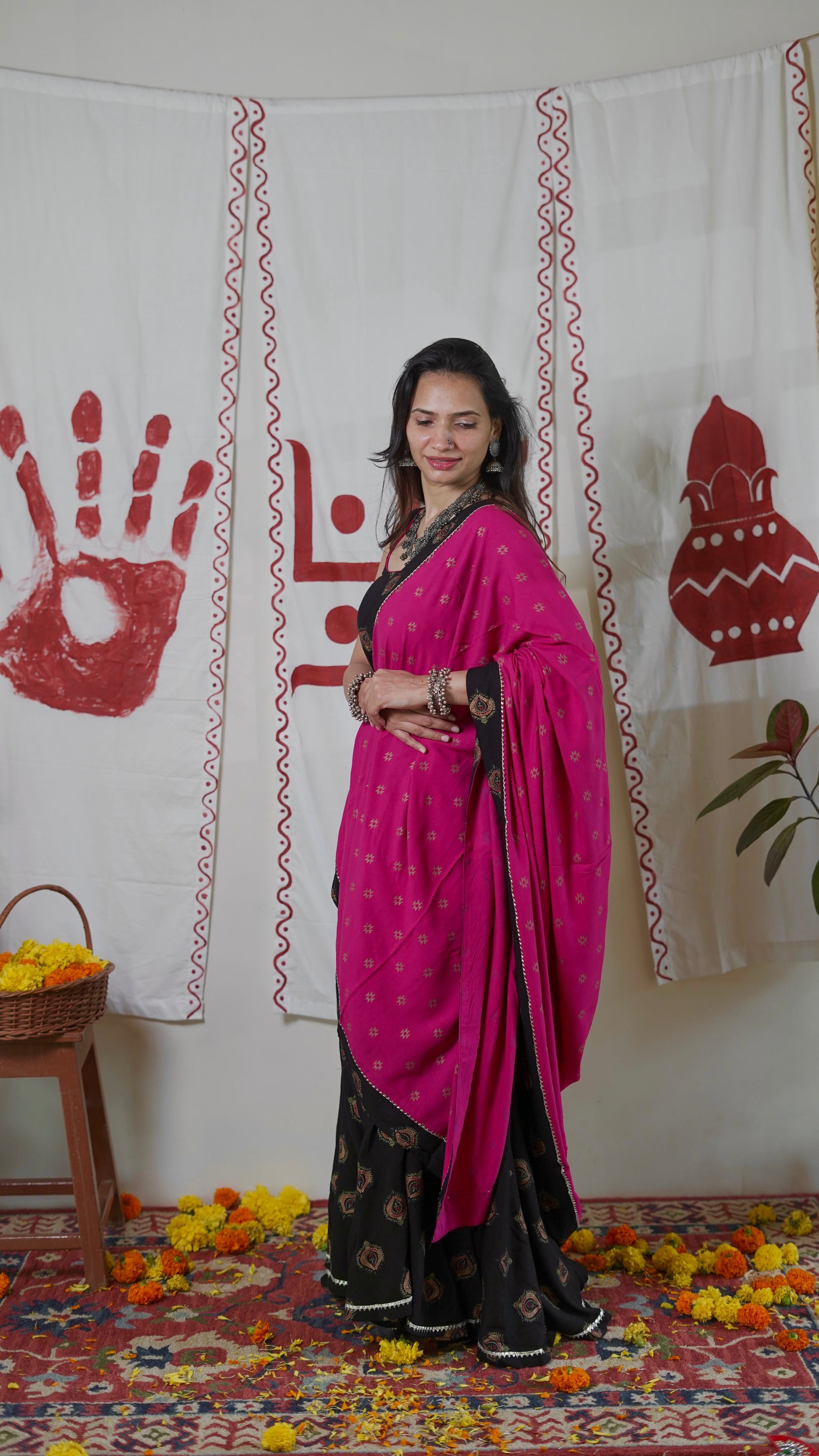 Black Magenta Lehenga Set