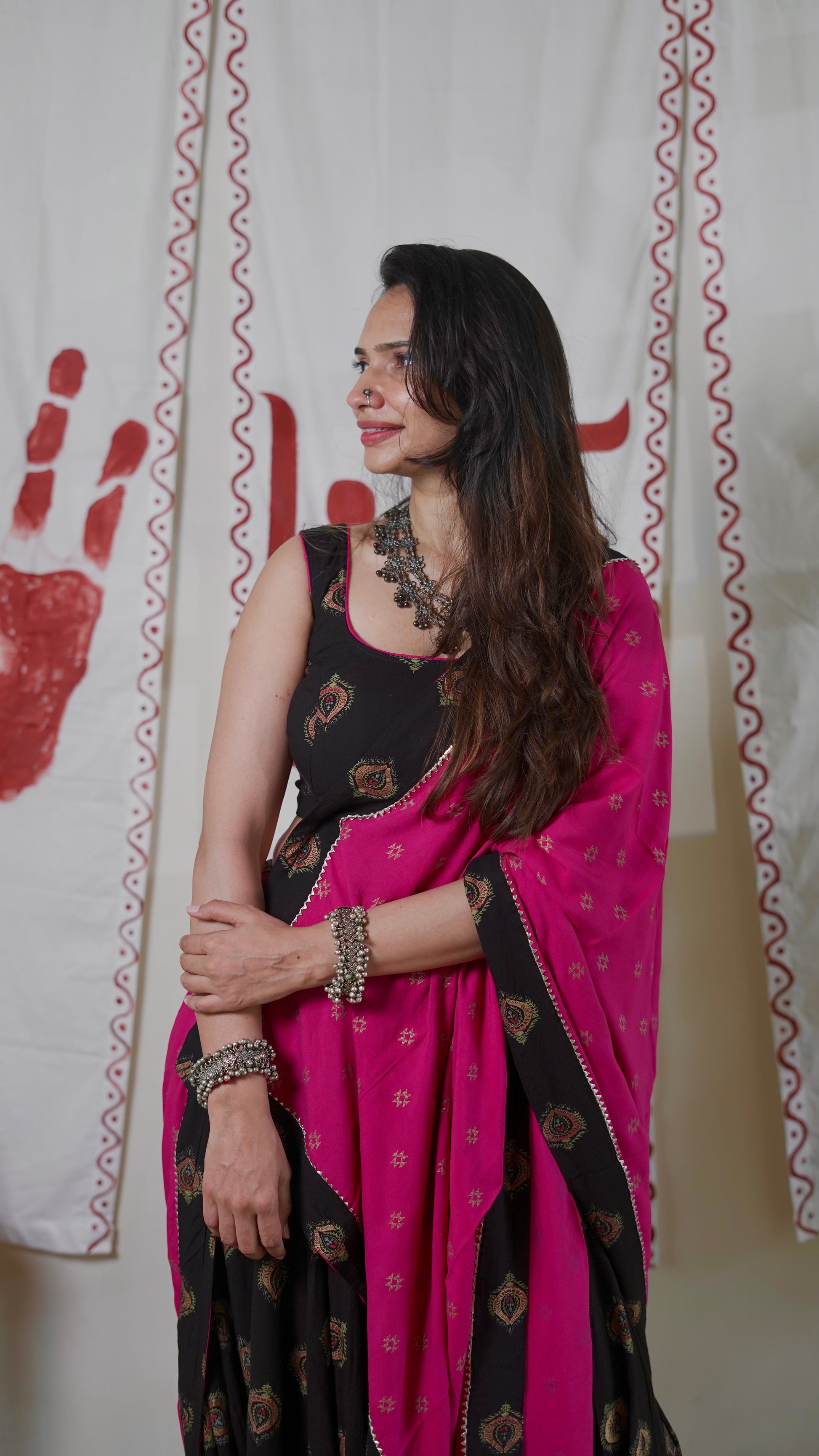 Black Magenta Lehenga Set