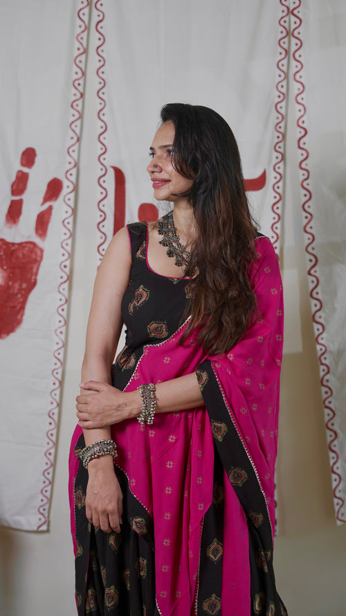 Black Magenta Lehenga Set