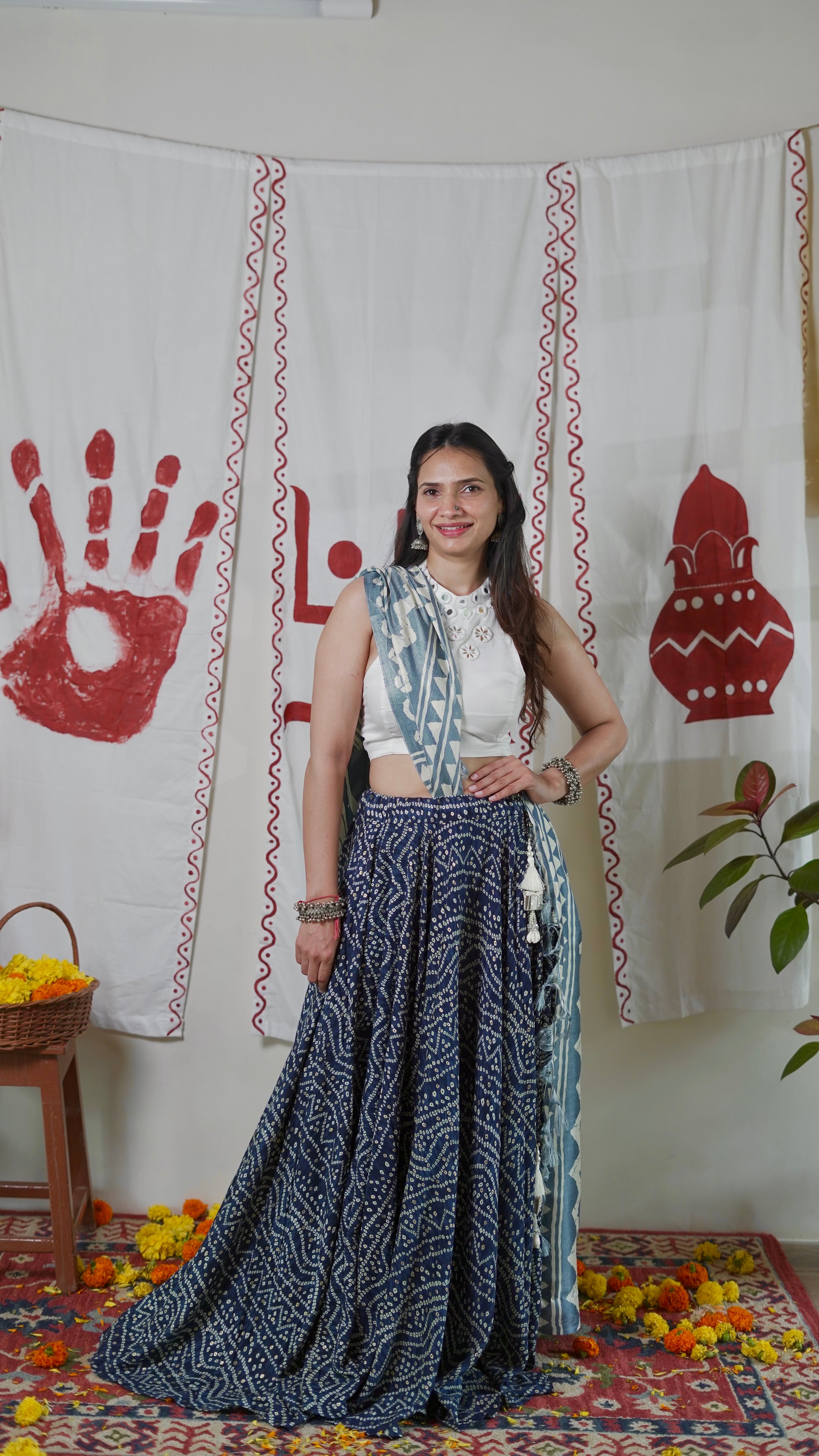 Indigo White Lehenga Set