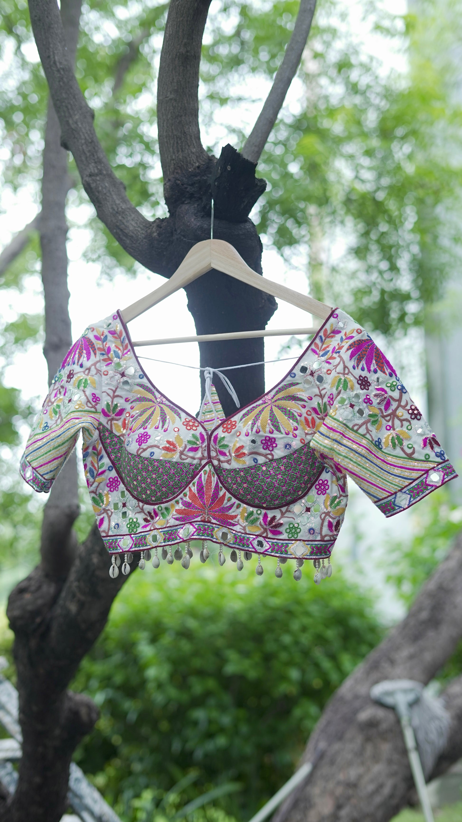 White- Multicolour Embroidered Lehenga Set