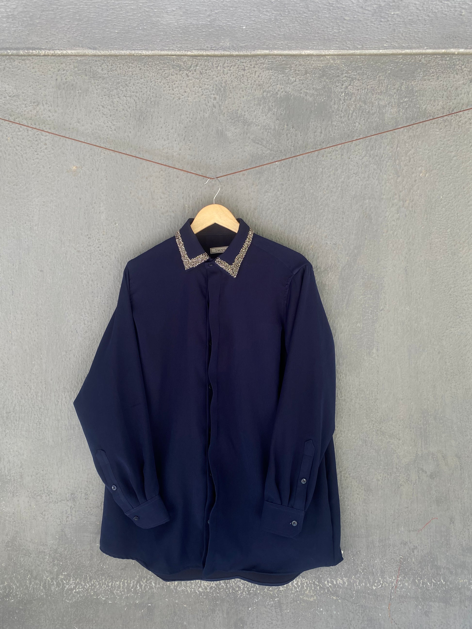 Navy Collar Embellished Shirt