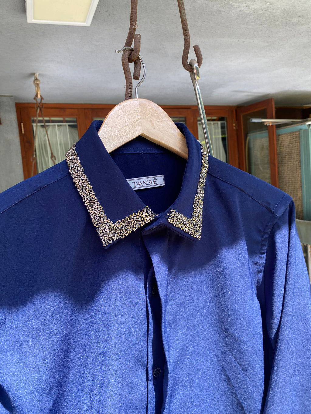 Navy Collar Embellished Shirt