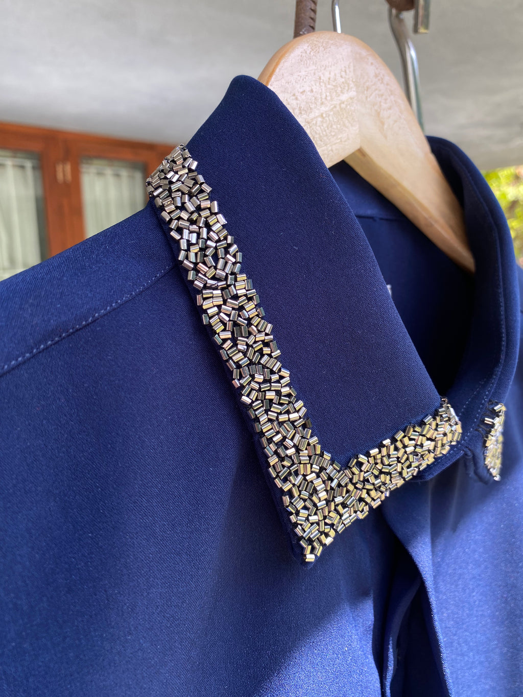 Navy Collar Embellished Shirt