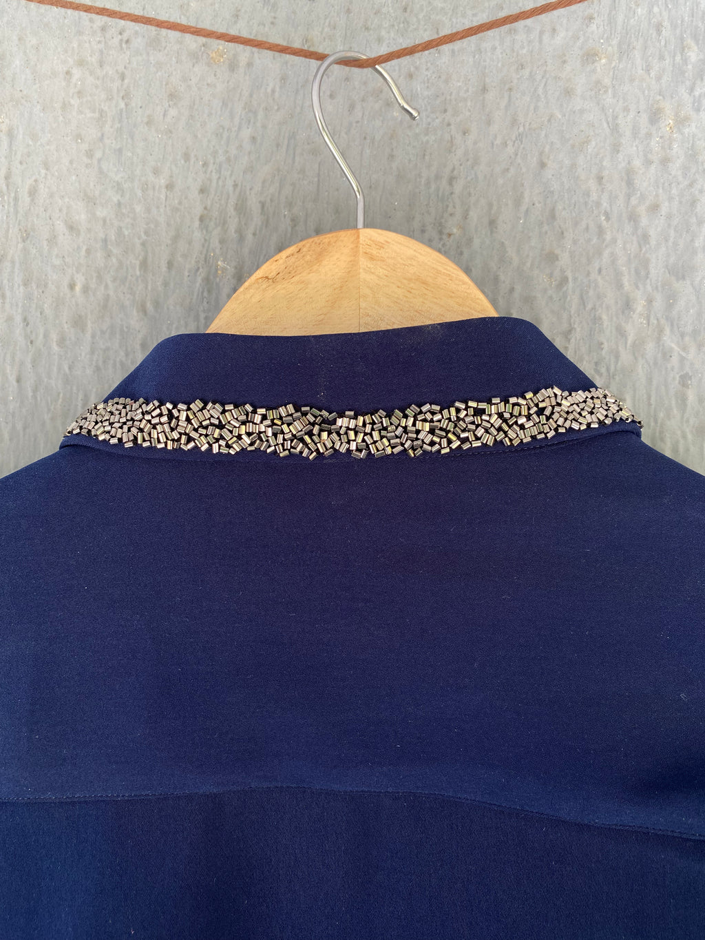 Navy Collar Embellished Shirt