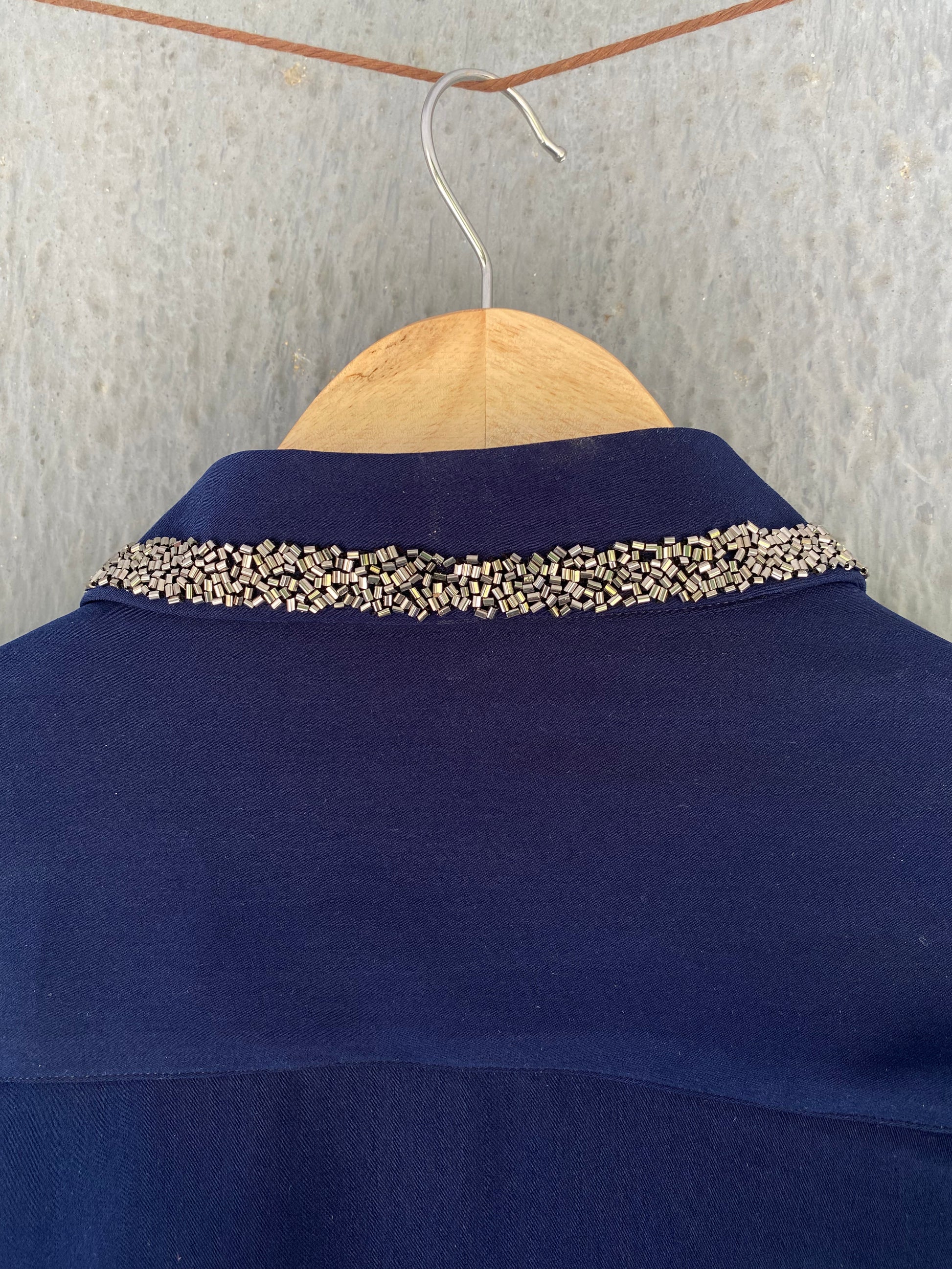 Navy Collar Embellished Shirt
