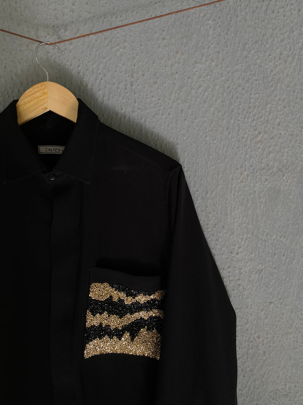 Black Embellished Pocket Shirt