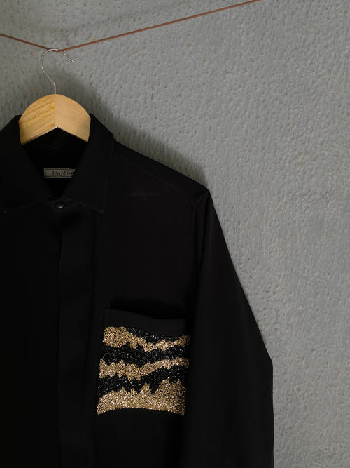 Black Embellished Pocket Shirt