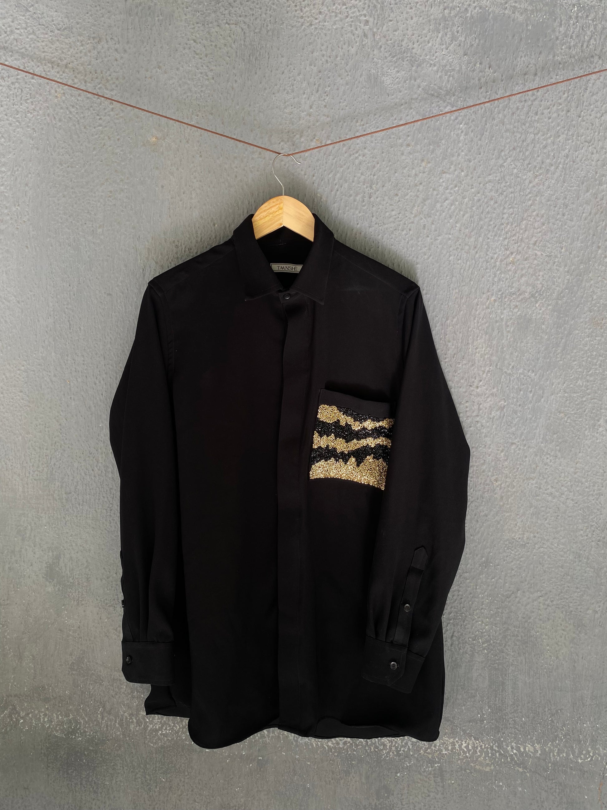 Black Embellished Pocket Shirt
