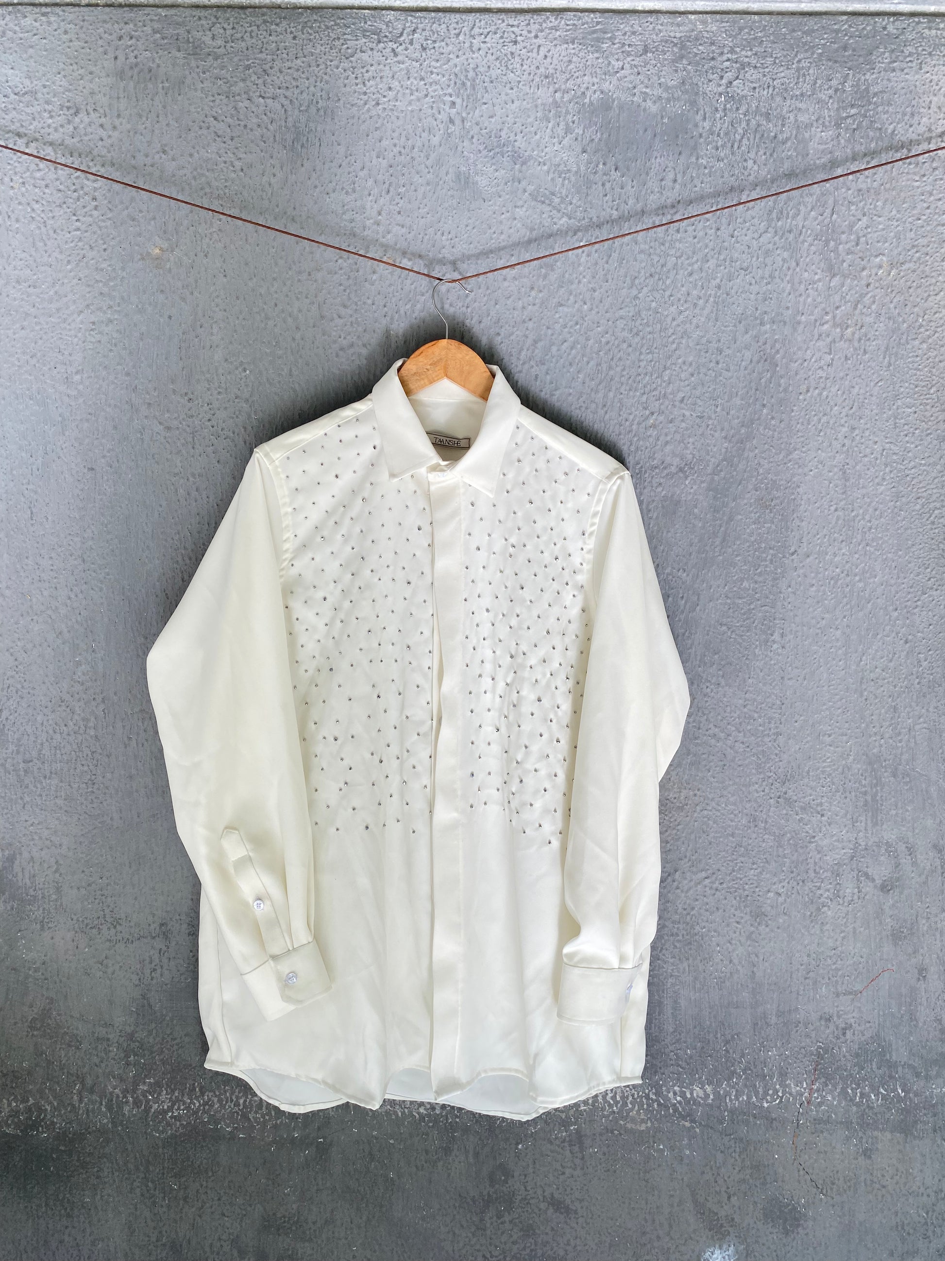 White Rhinestone Embellished Shirt
