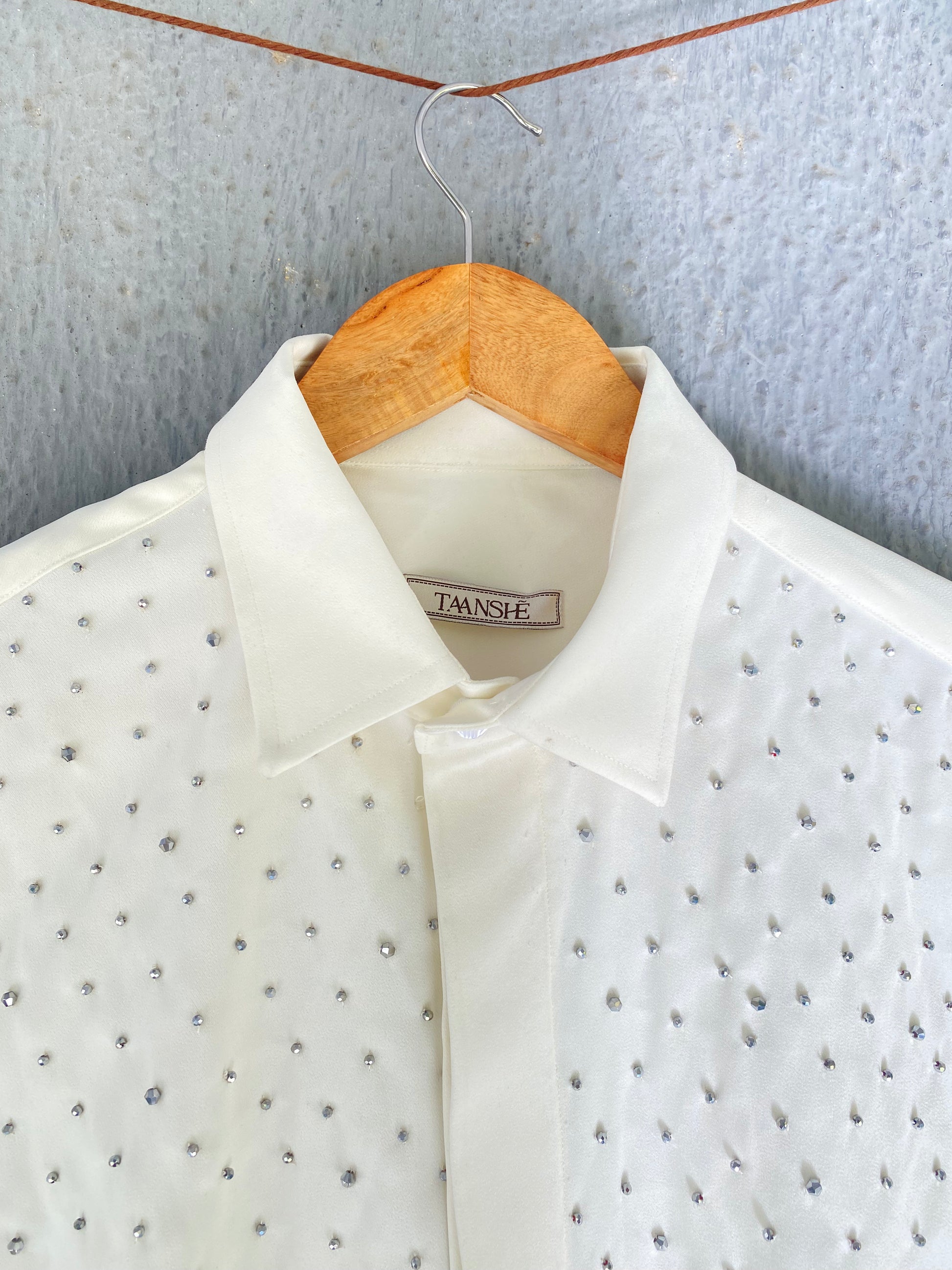White Rhinestone Embellished Shirt