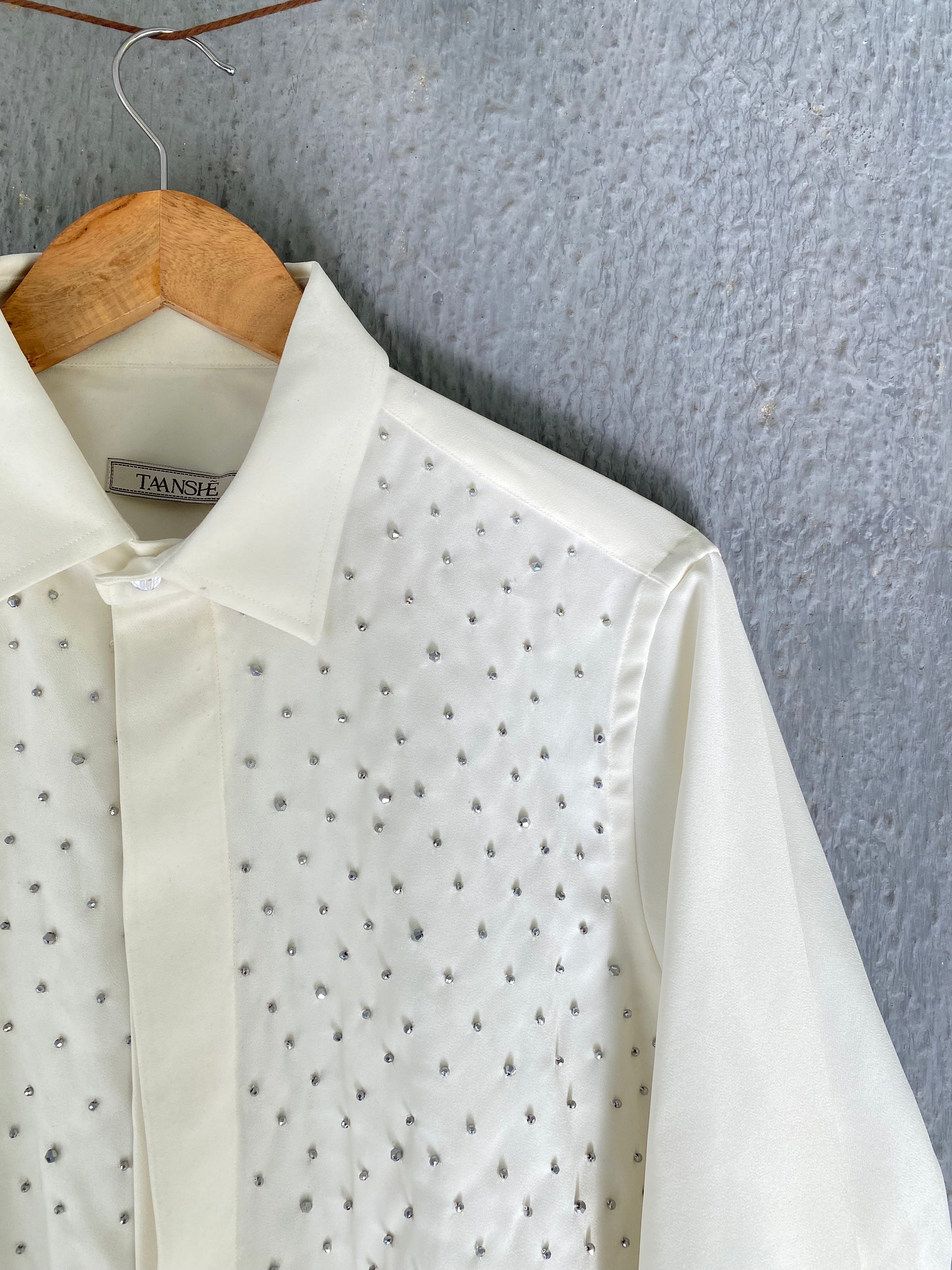 White Rhinestone Embellished Shirt