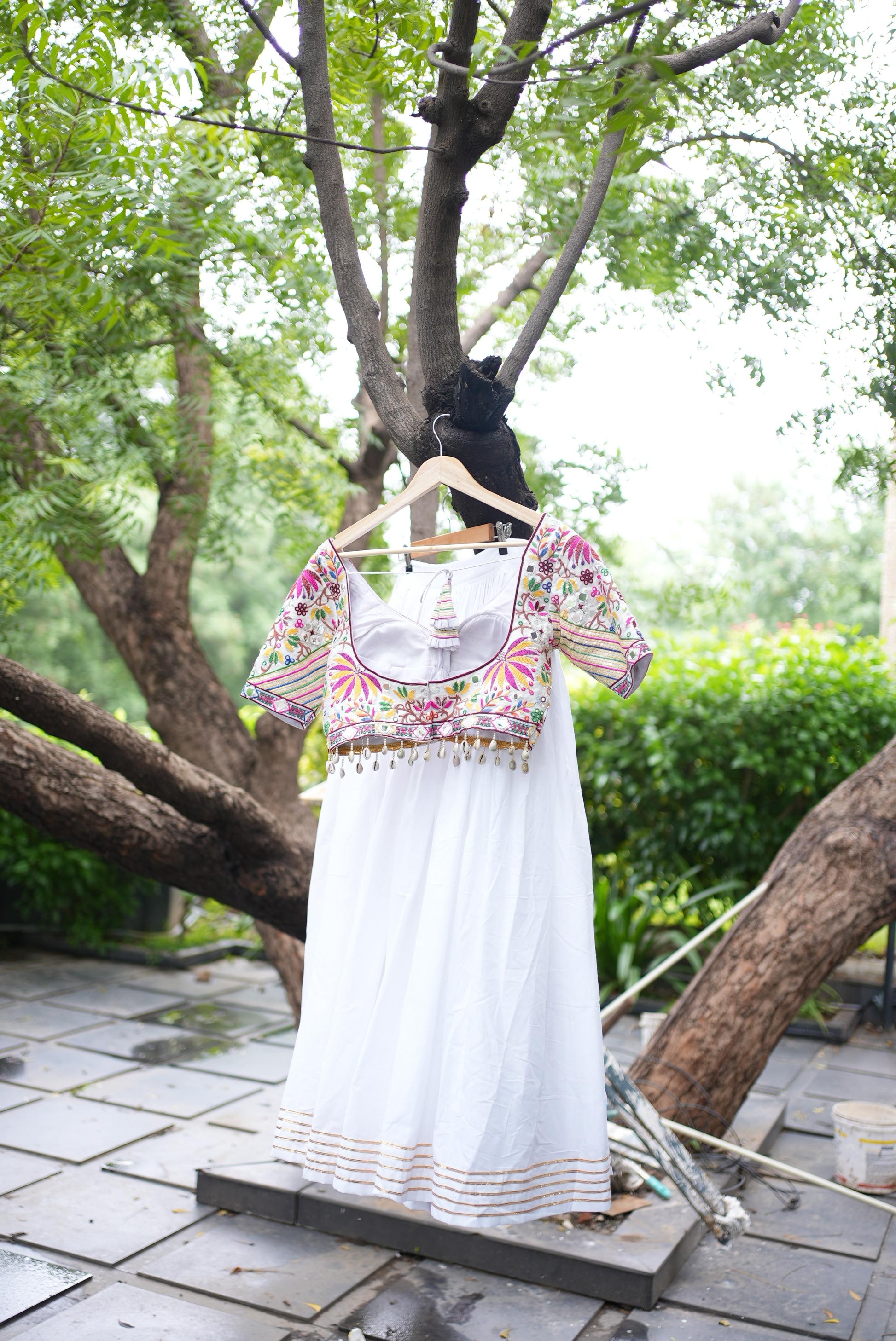 White- Multicolour Embroidered Lehenga Set