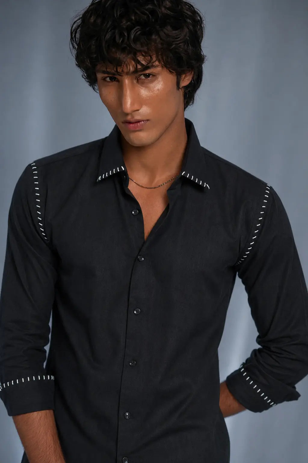 White Stitch Black Shirt